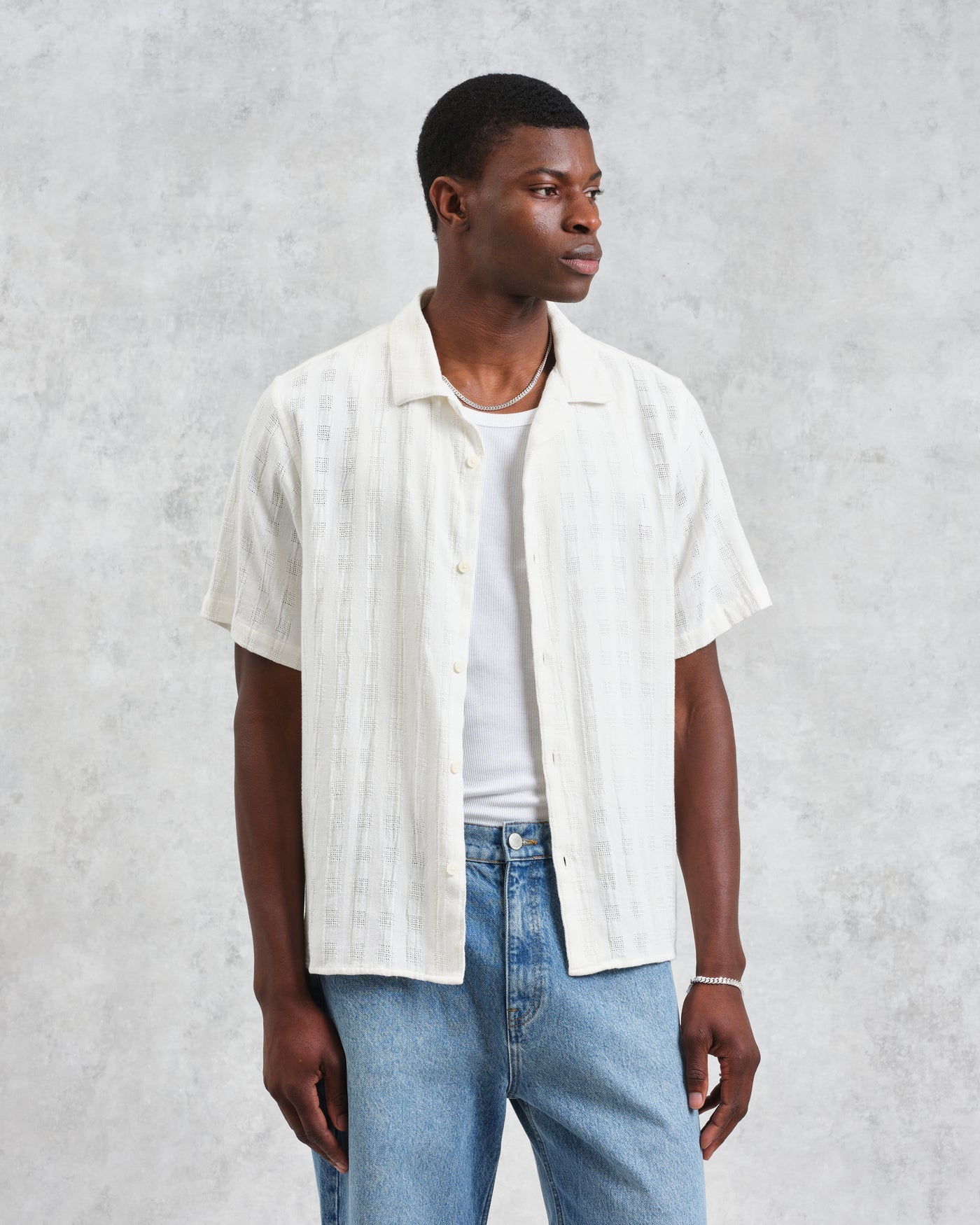 Didcot Open Weave Shirt Ecru Grid