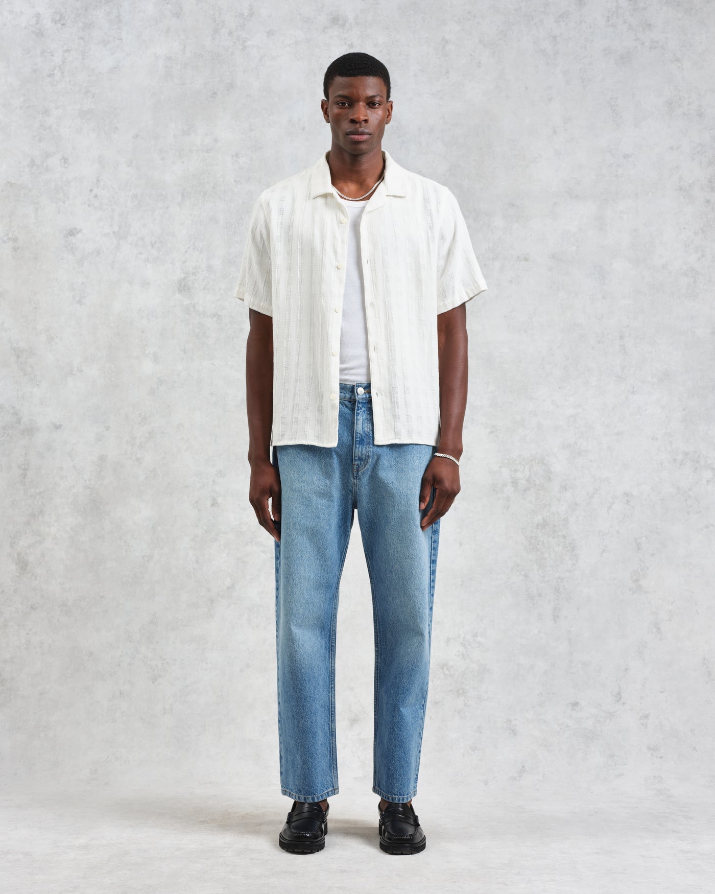 Didcot Open Weave Shirt Ecru Grid