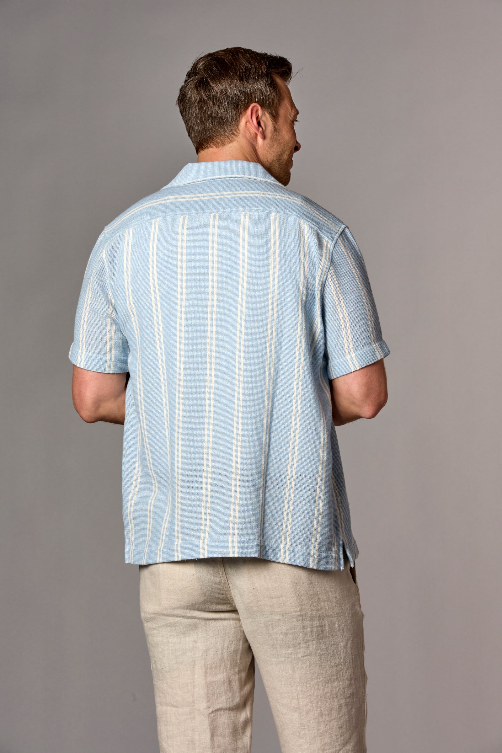 Double Stripe Pocket Camp Shirt Blue/Ecru