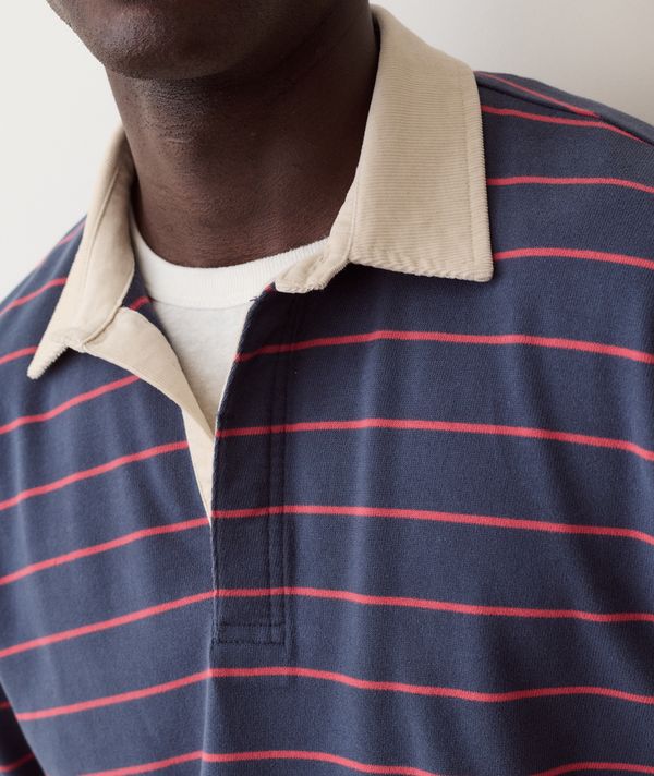 Sueded Rugby Polo Navy/Red Stripe