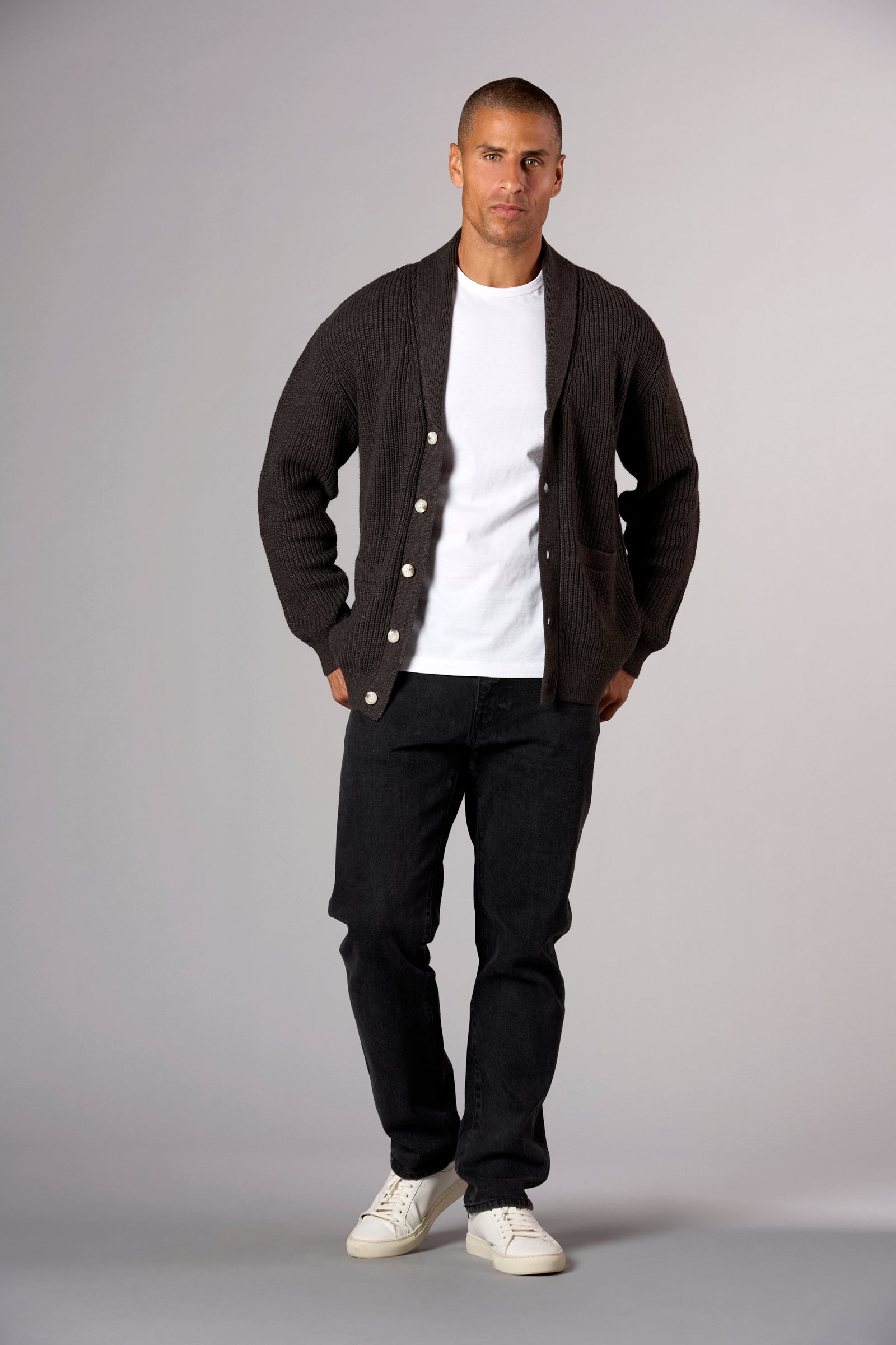 Chunky Shawl Collar Cardigan Charcoal