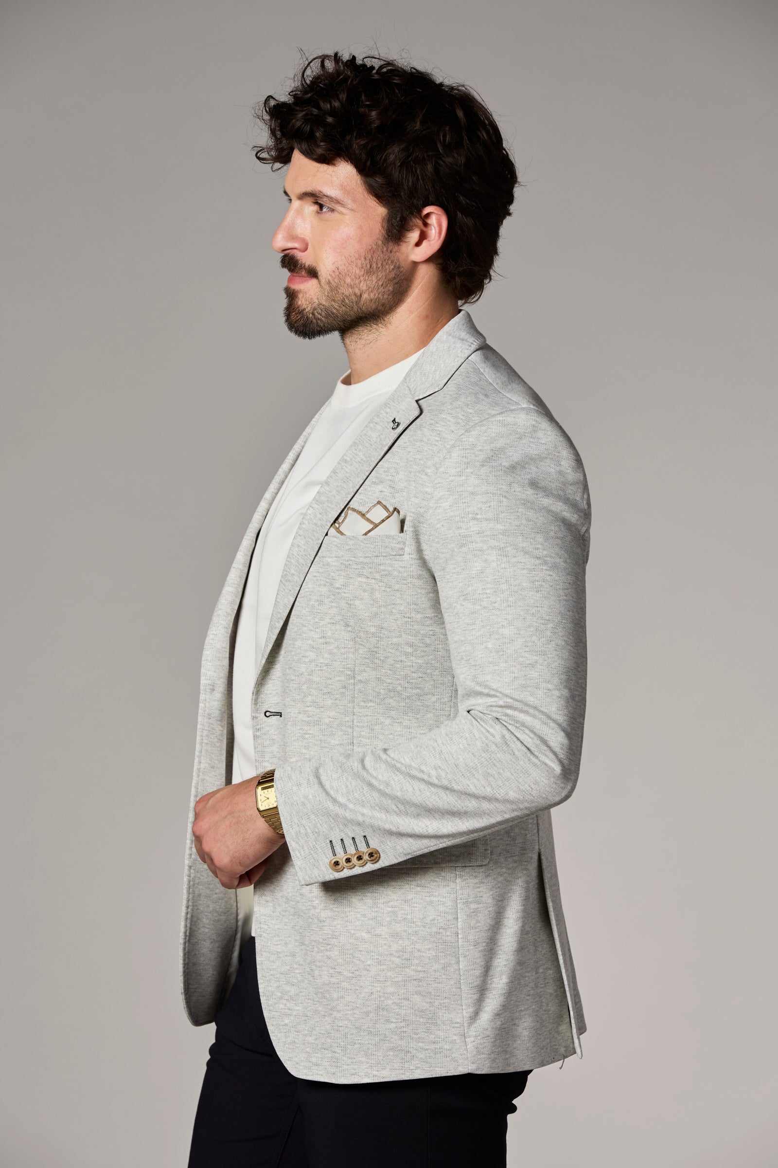 Stretch Knit Shadow Plaid Blazer Grey