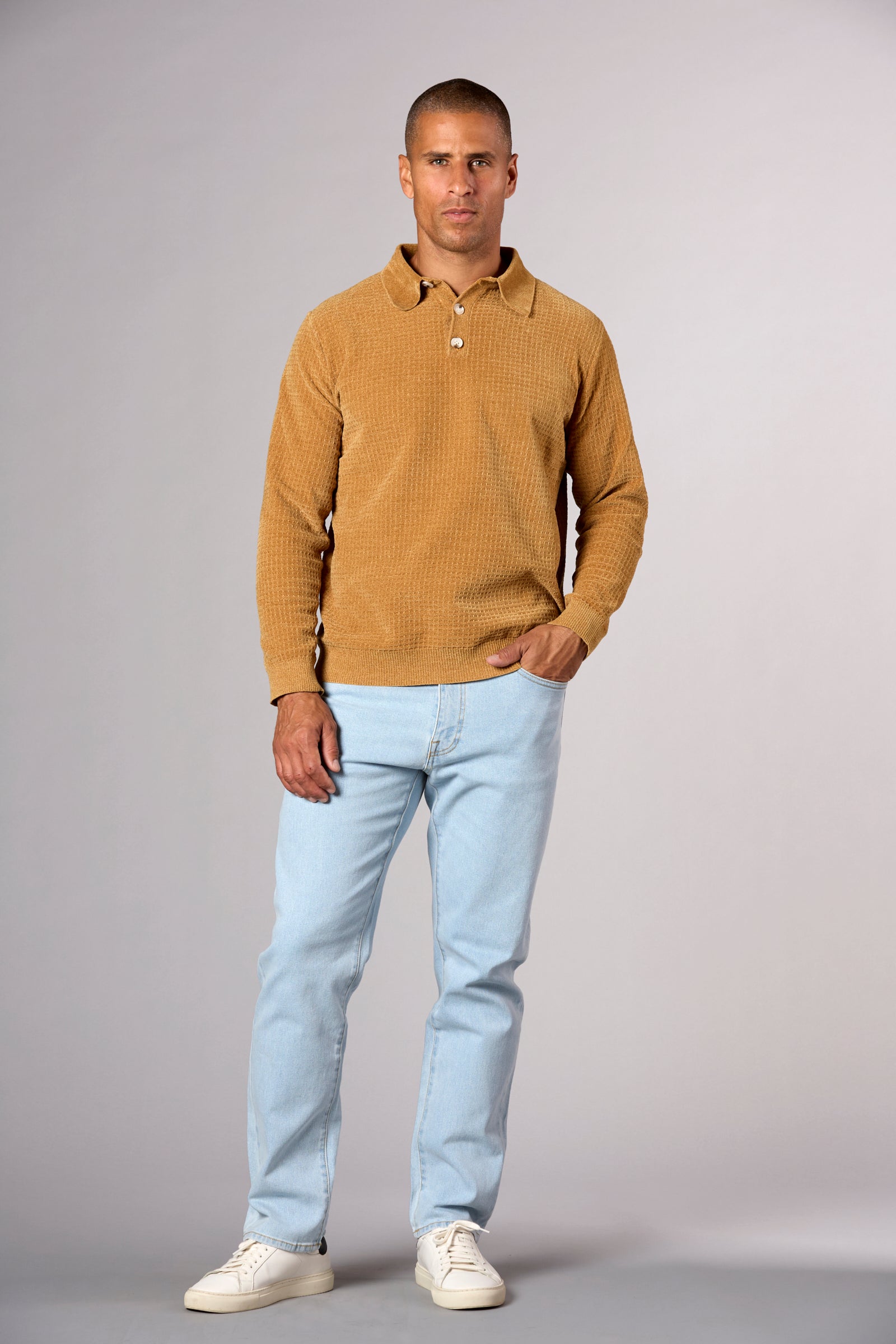 Chenille Waffle Stitch Polo Honey