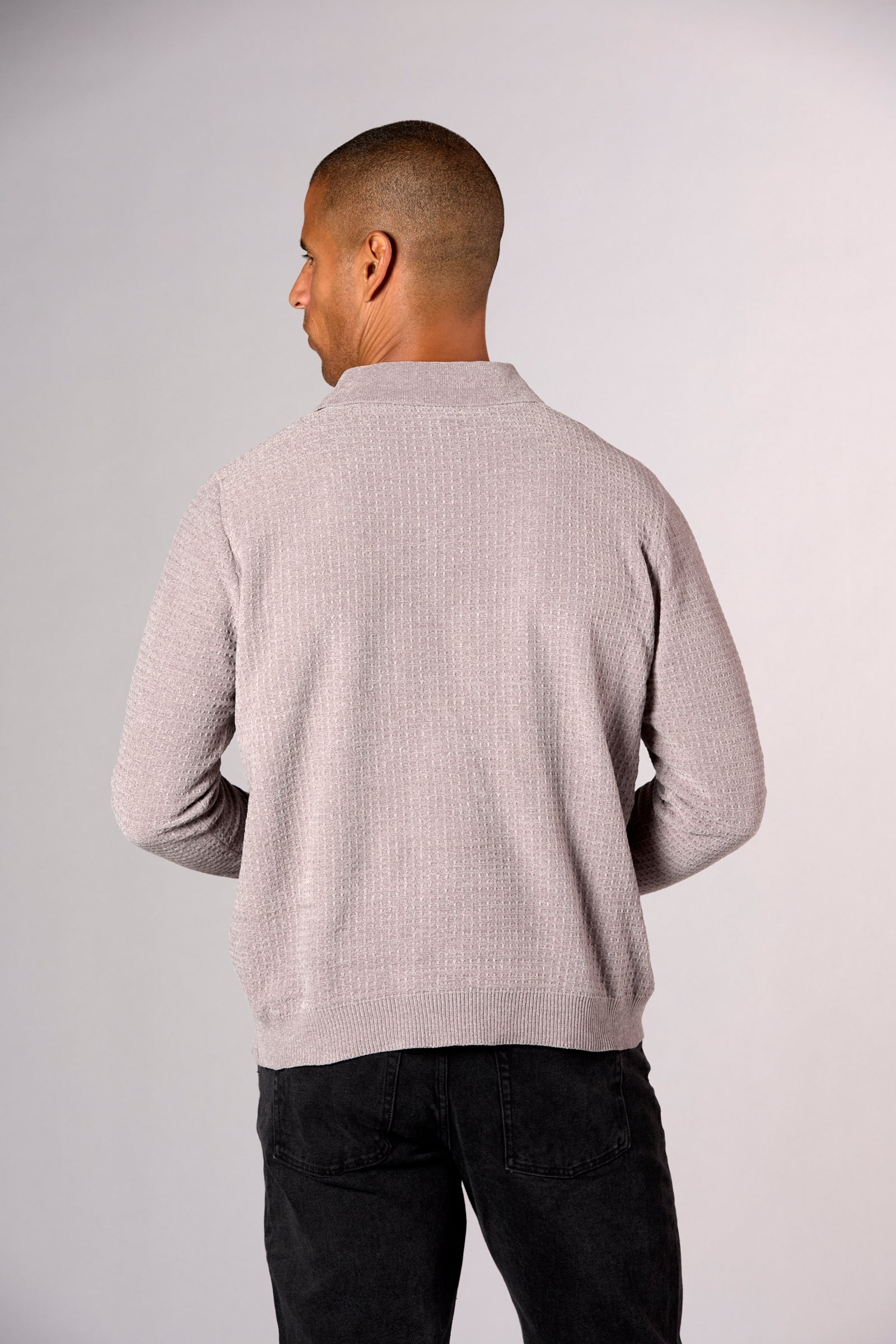 Chenille Waffle Stitch Polo Grey Heather