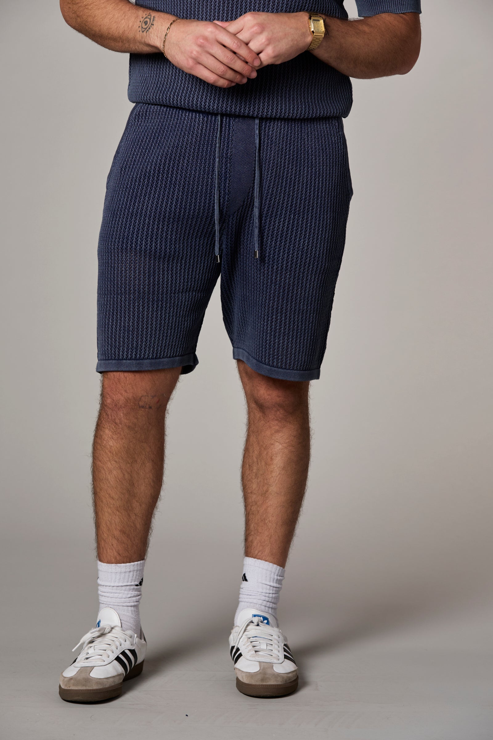 Vertical Knit Textured Shorts Navy