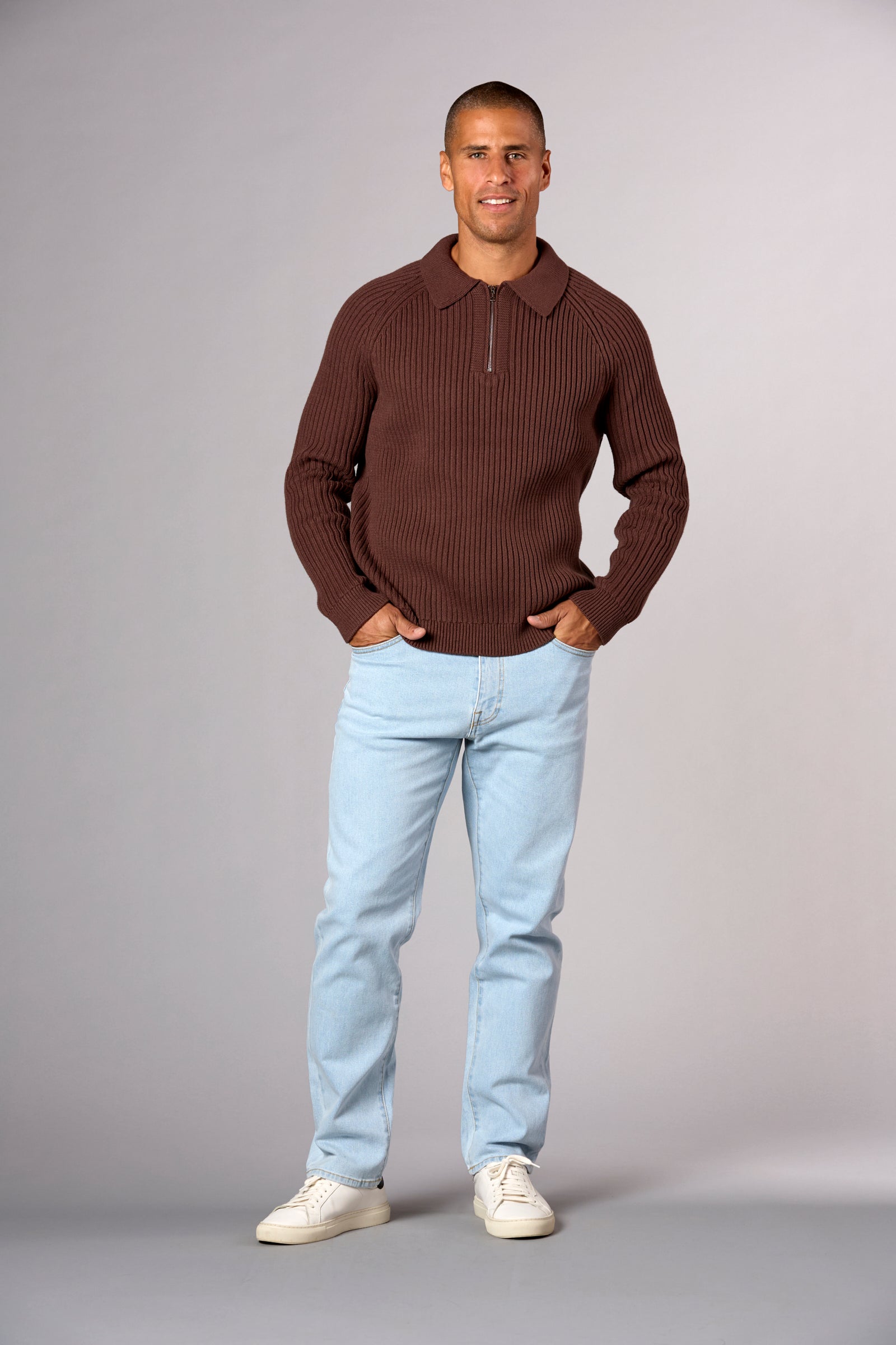 Oversized Chunky 3/4 Zip Chocolate
