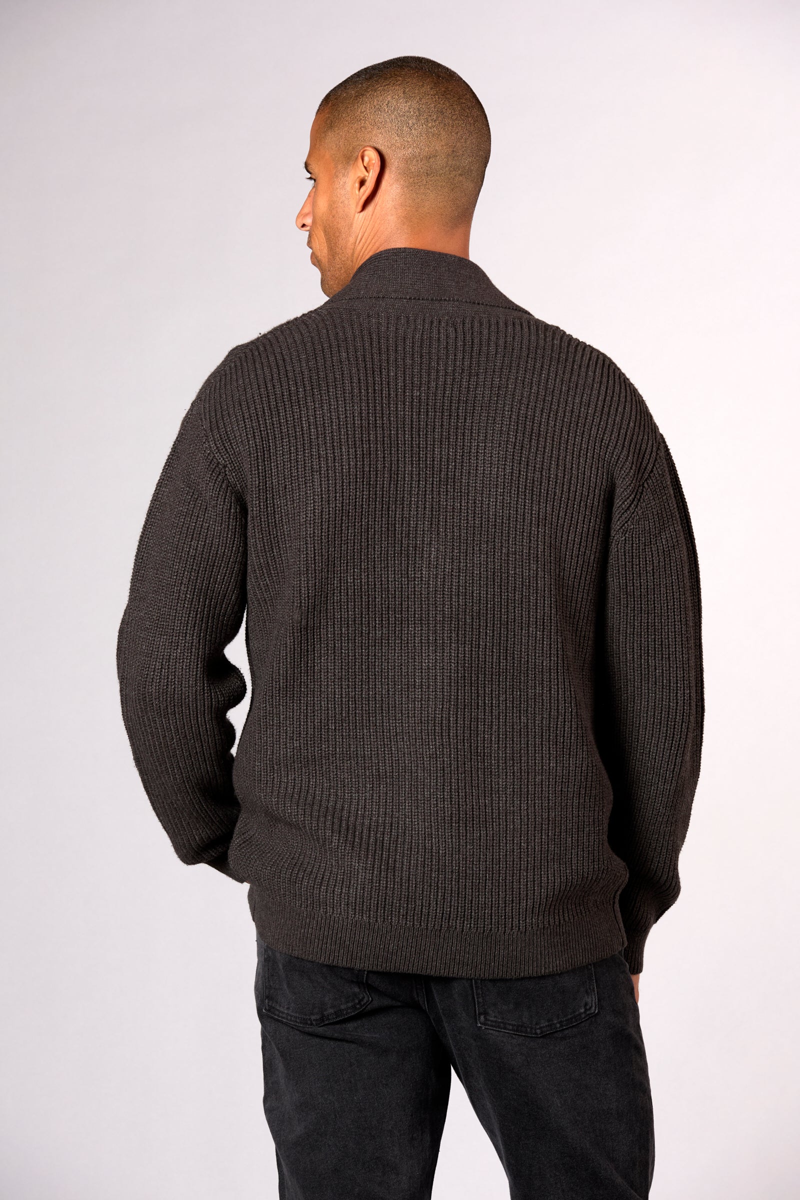 Chunky Shawl Collar Cardigan Charcoal