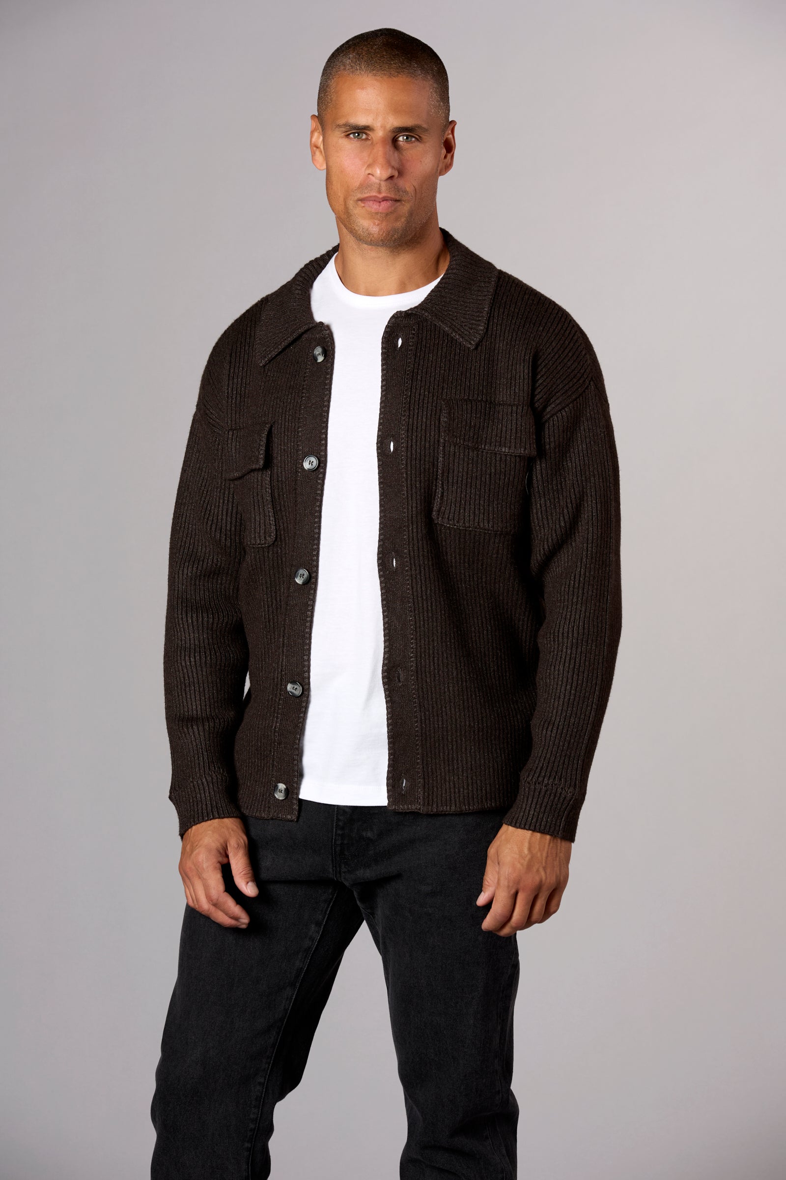 Whipstitch Sweater Jacket Charcoal