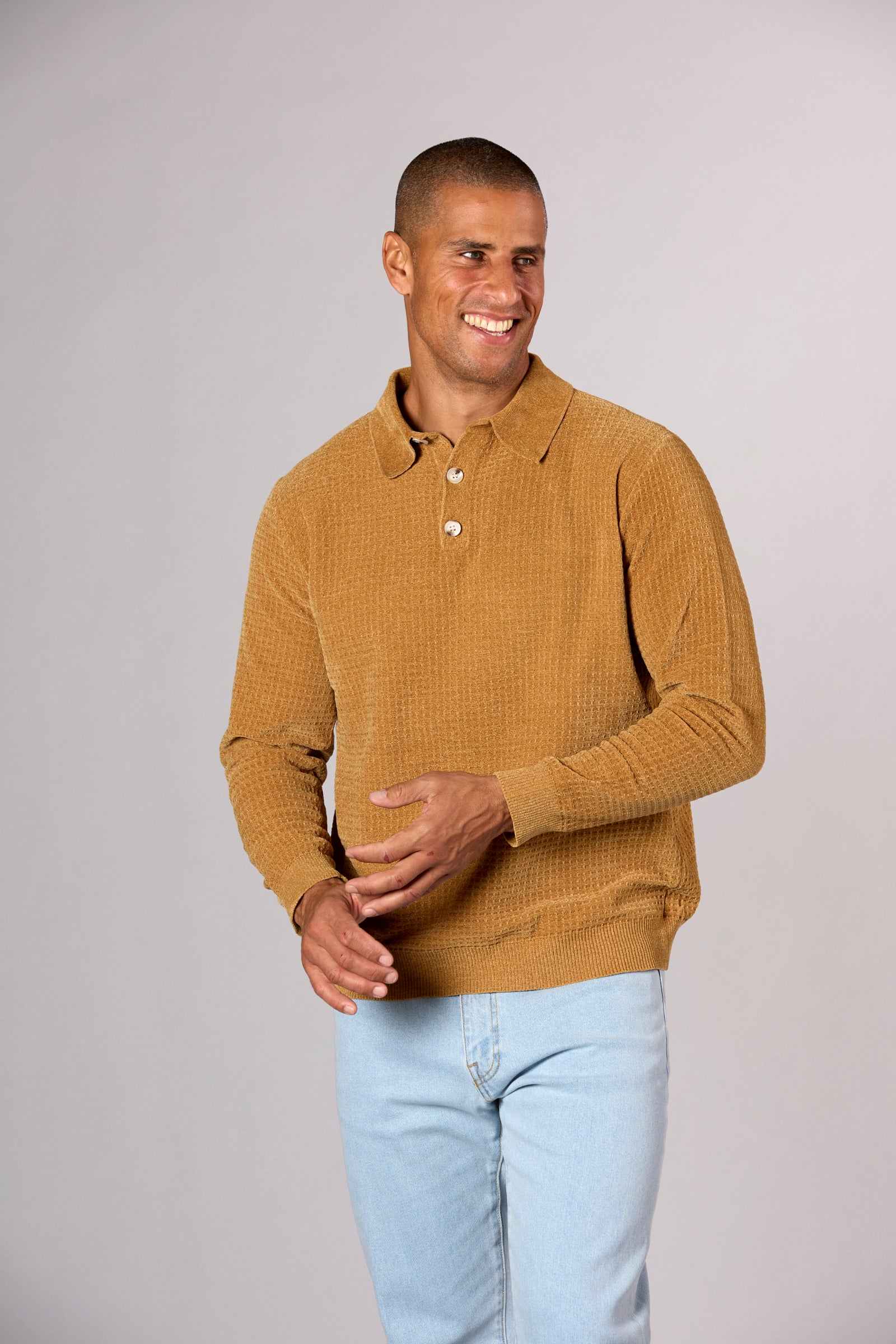 Chenille Waffle Stitch Polo Honey