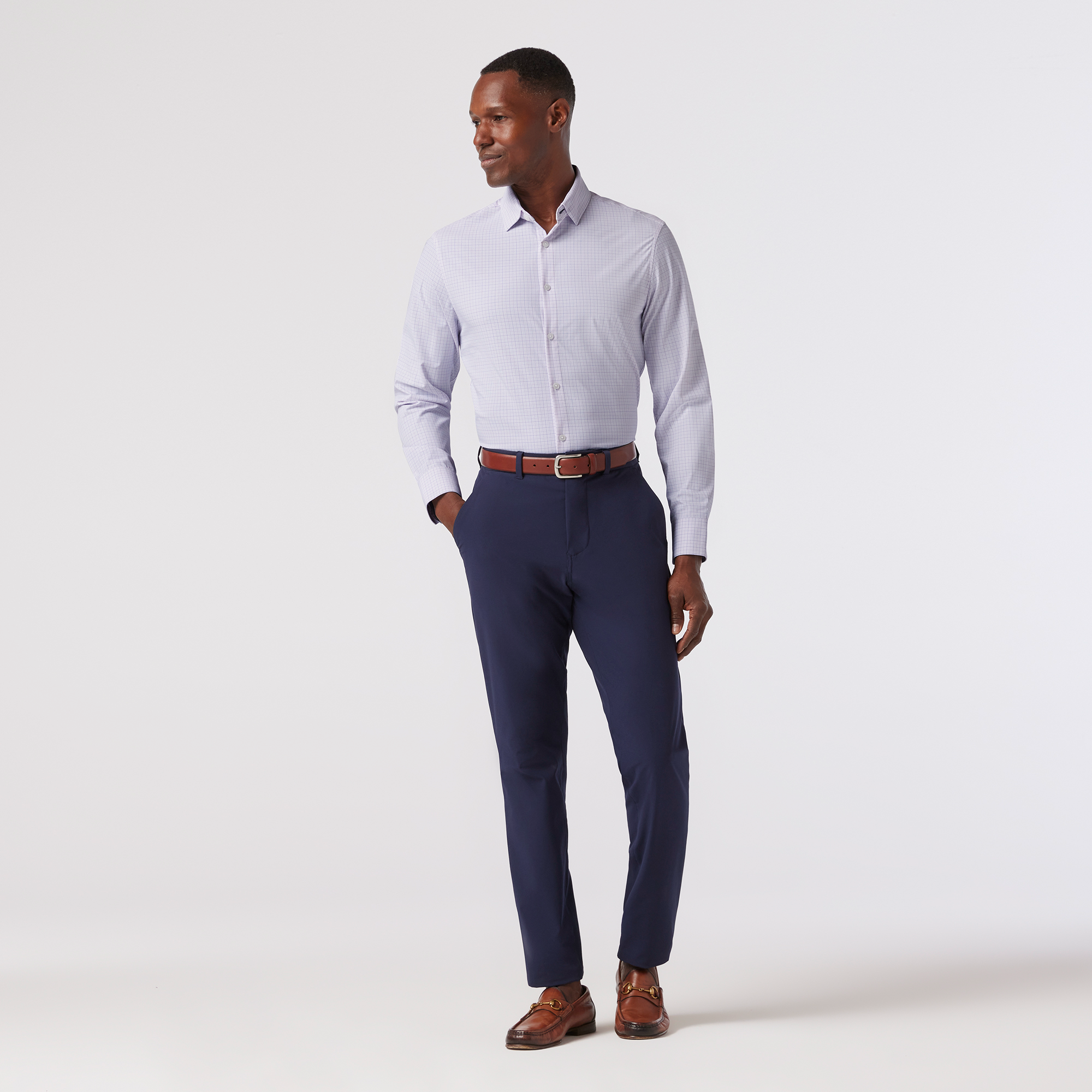 Leeward Long Sleeve Dress Shirt Lavender Michael Plaid