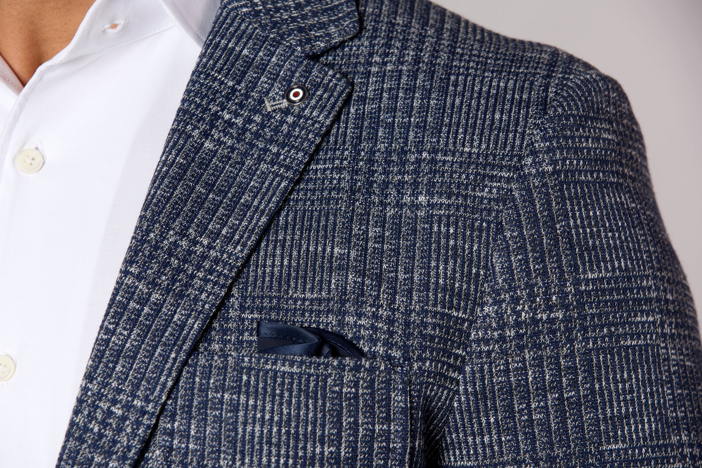 Textured Plaid Stretch Jacket Navy