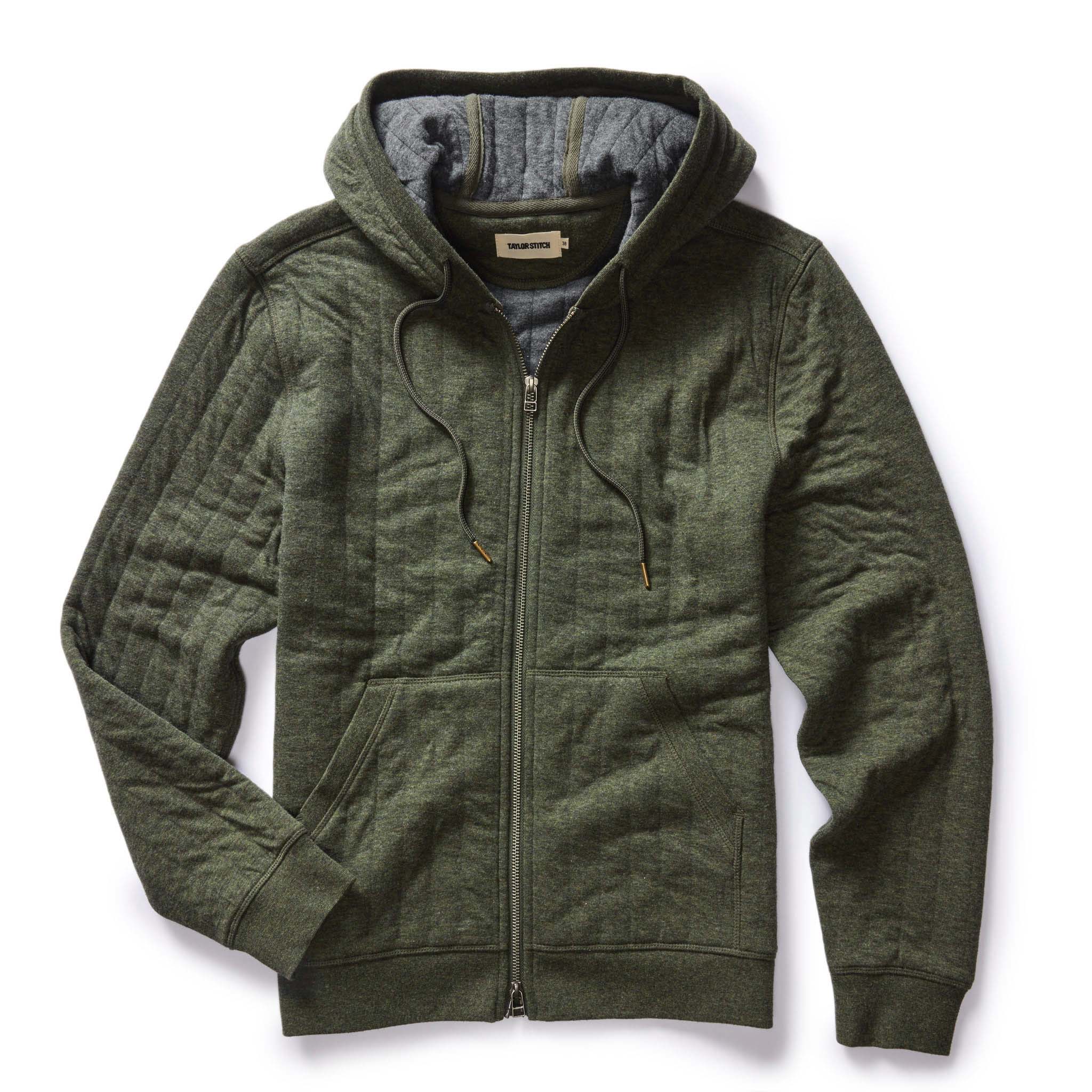 Taylor Stitch The Apres Zip Hoodie in Fatigue Olive Quilt L 42