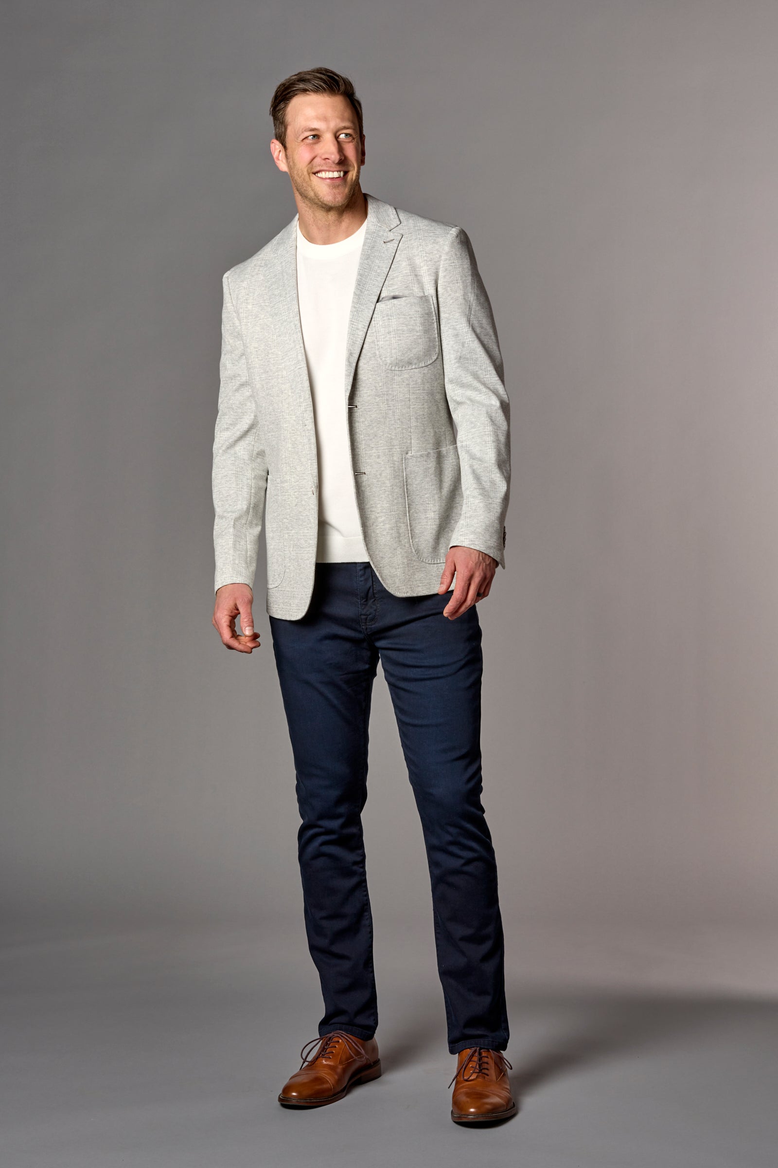 Textured Windowpane Plaid Blazer Grey
