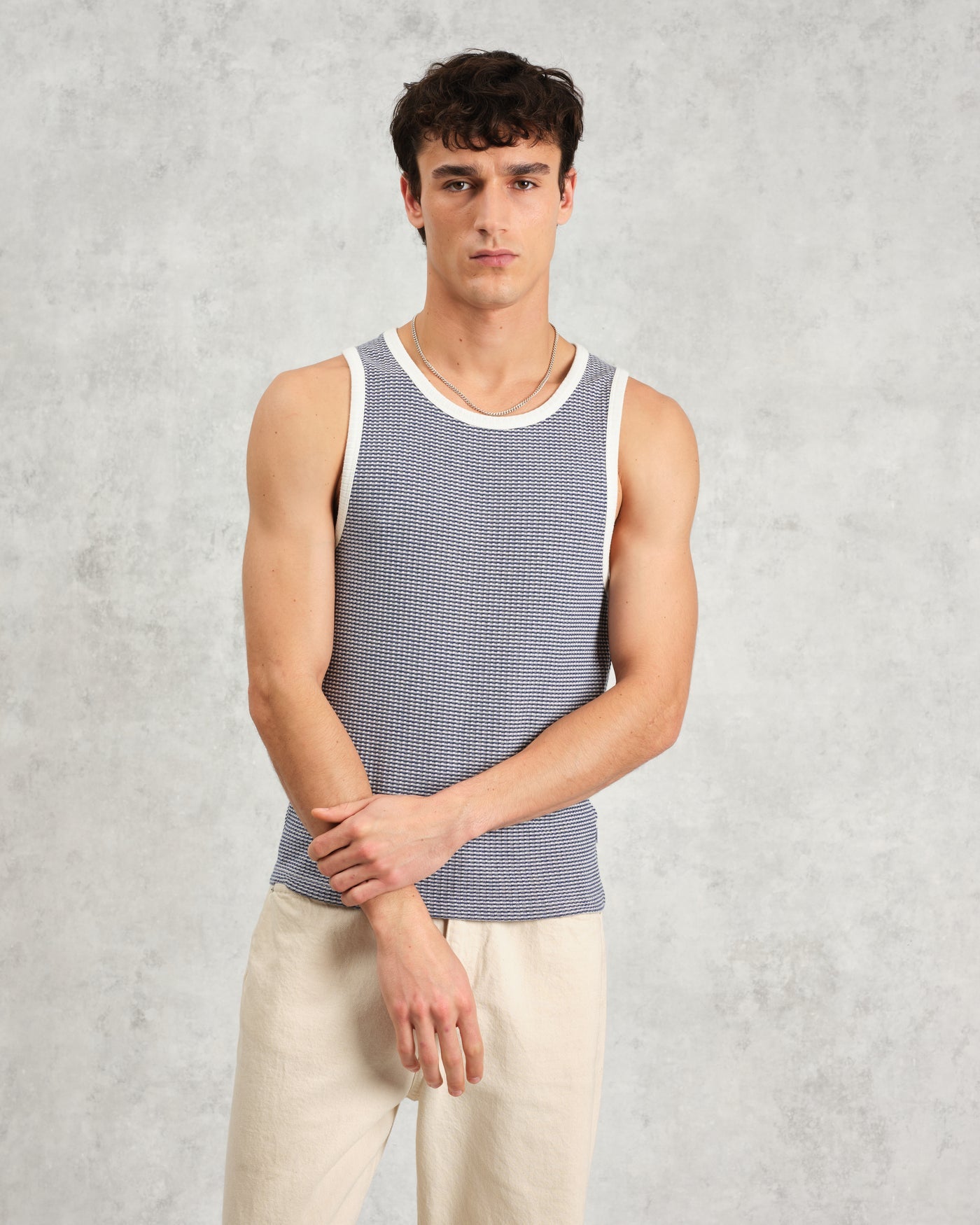 Montague Mini Stripe Tank Blue/Ecru