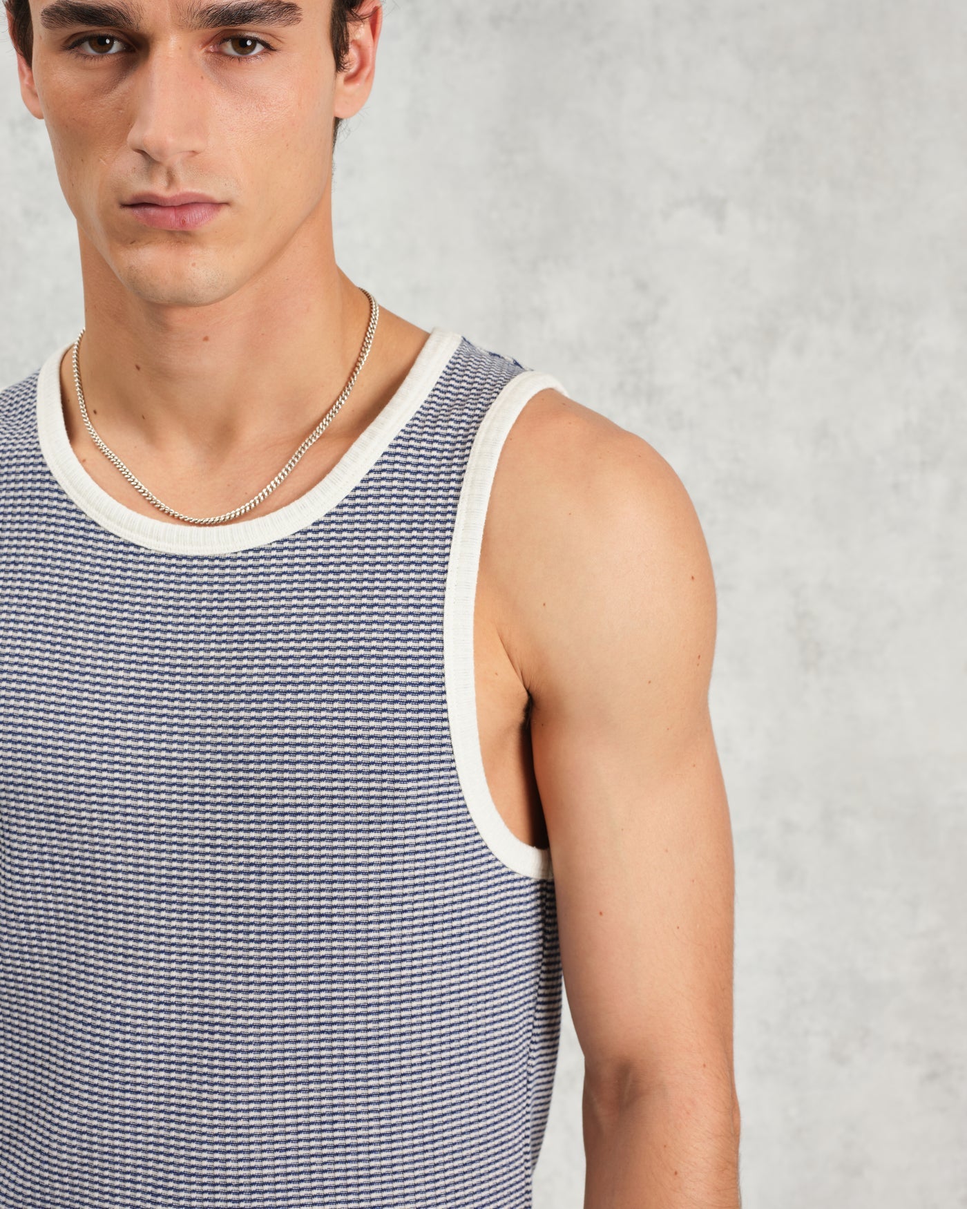 Montague Mini Stripe Tank Blue/Ecru