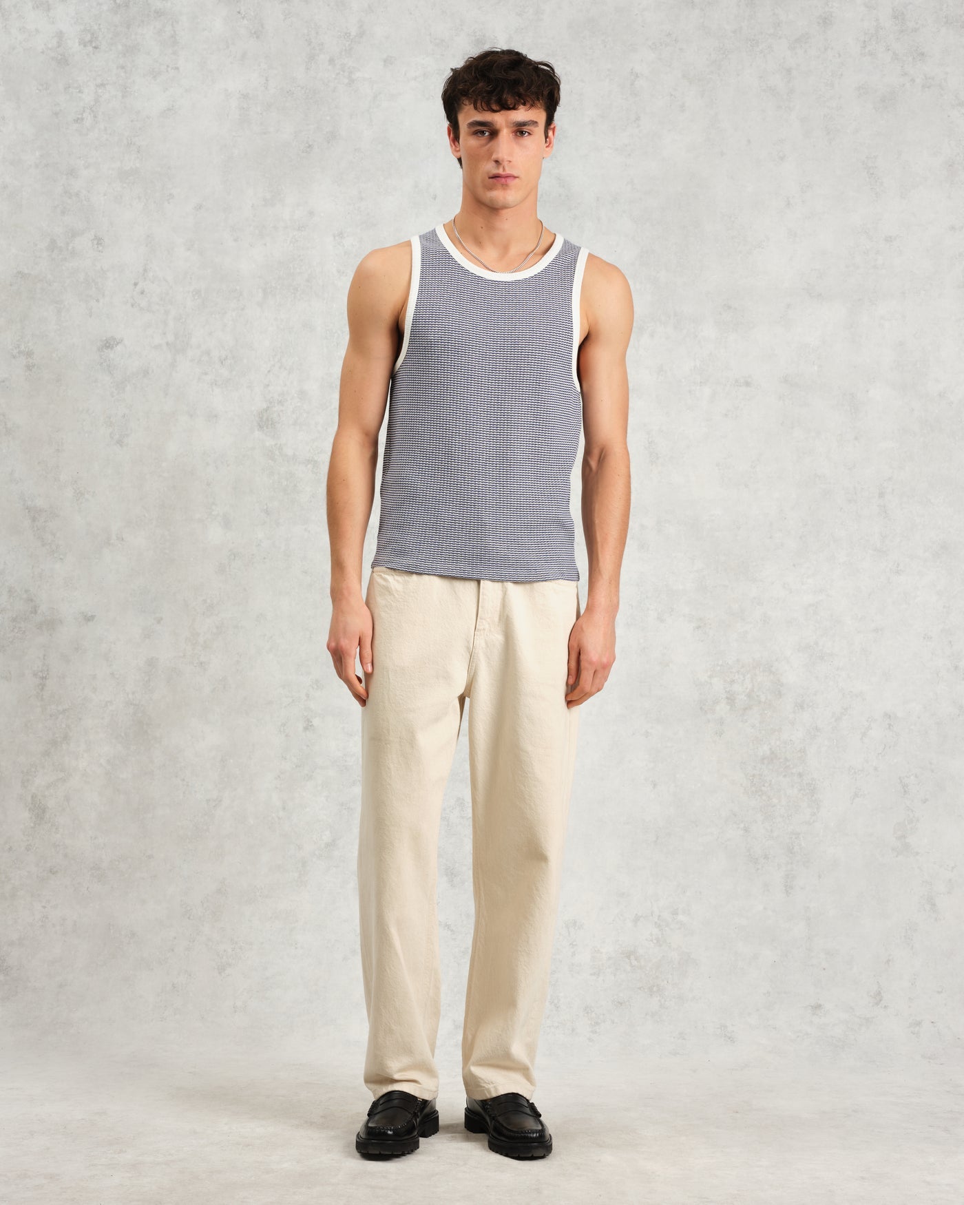 Montague Mini Stripe Tank Blue/Ecru