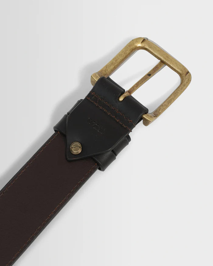 Paton Belt - Geo Stitch Leather Dark Brown
