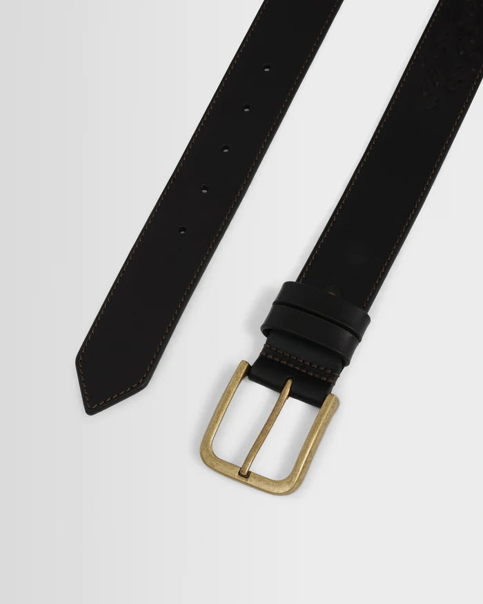 Paton Belt - Geo Stitch Leather Dark Brown