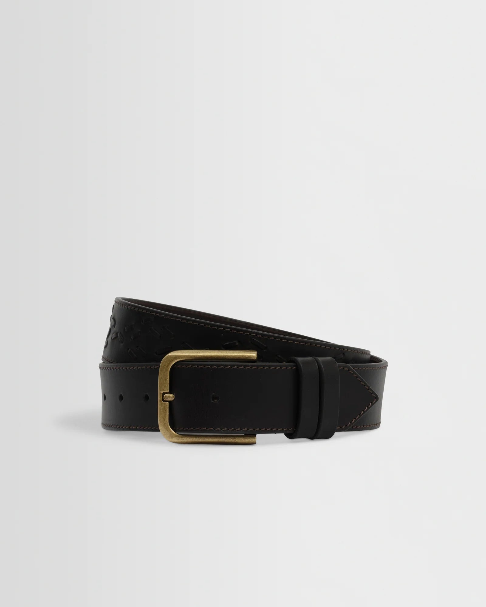 Paton Belt - Geo Stitch Leather Dark Brown