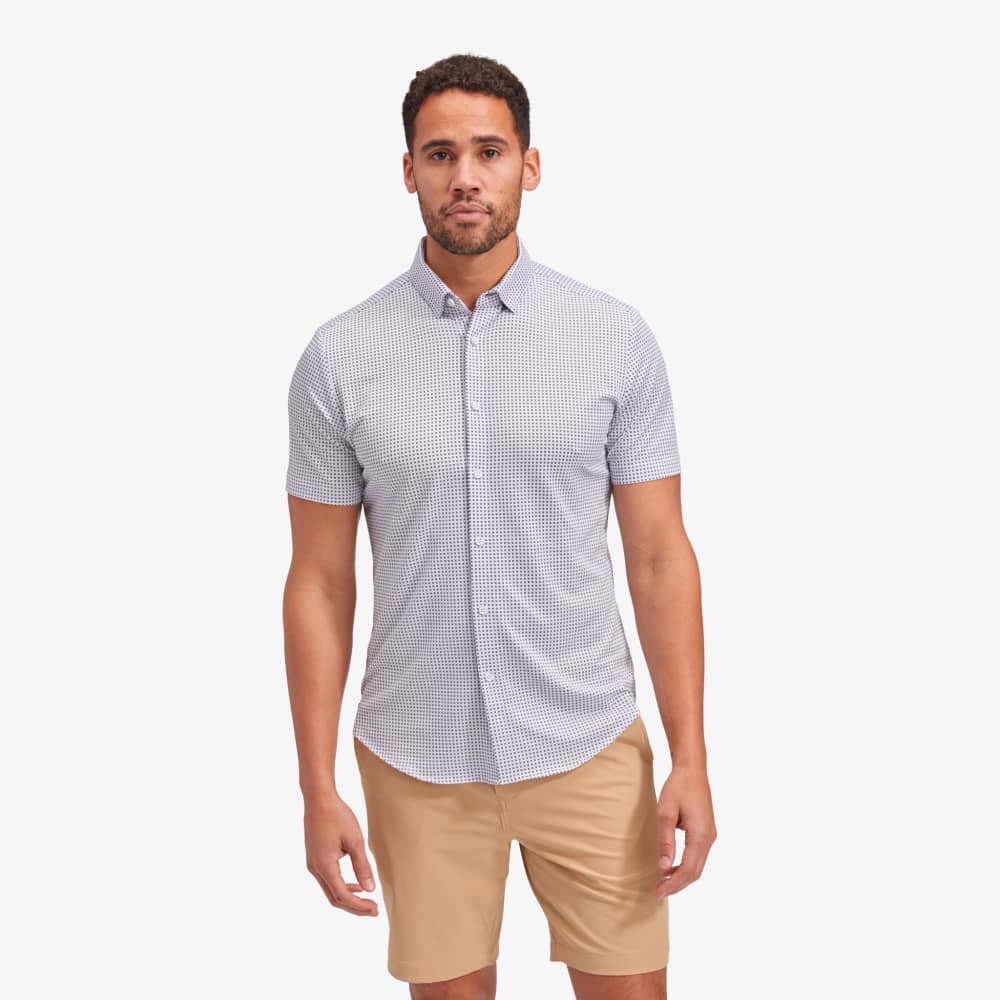 no tuck dress shirts Blue Geo Twill Print Halyard Short Sleeve Large / Trim / No Tuck