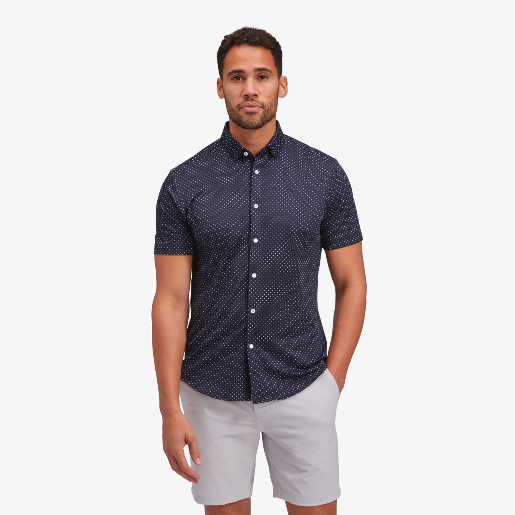 Halyard No-Tuck Short Sleeve Shirt Navy Dot
