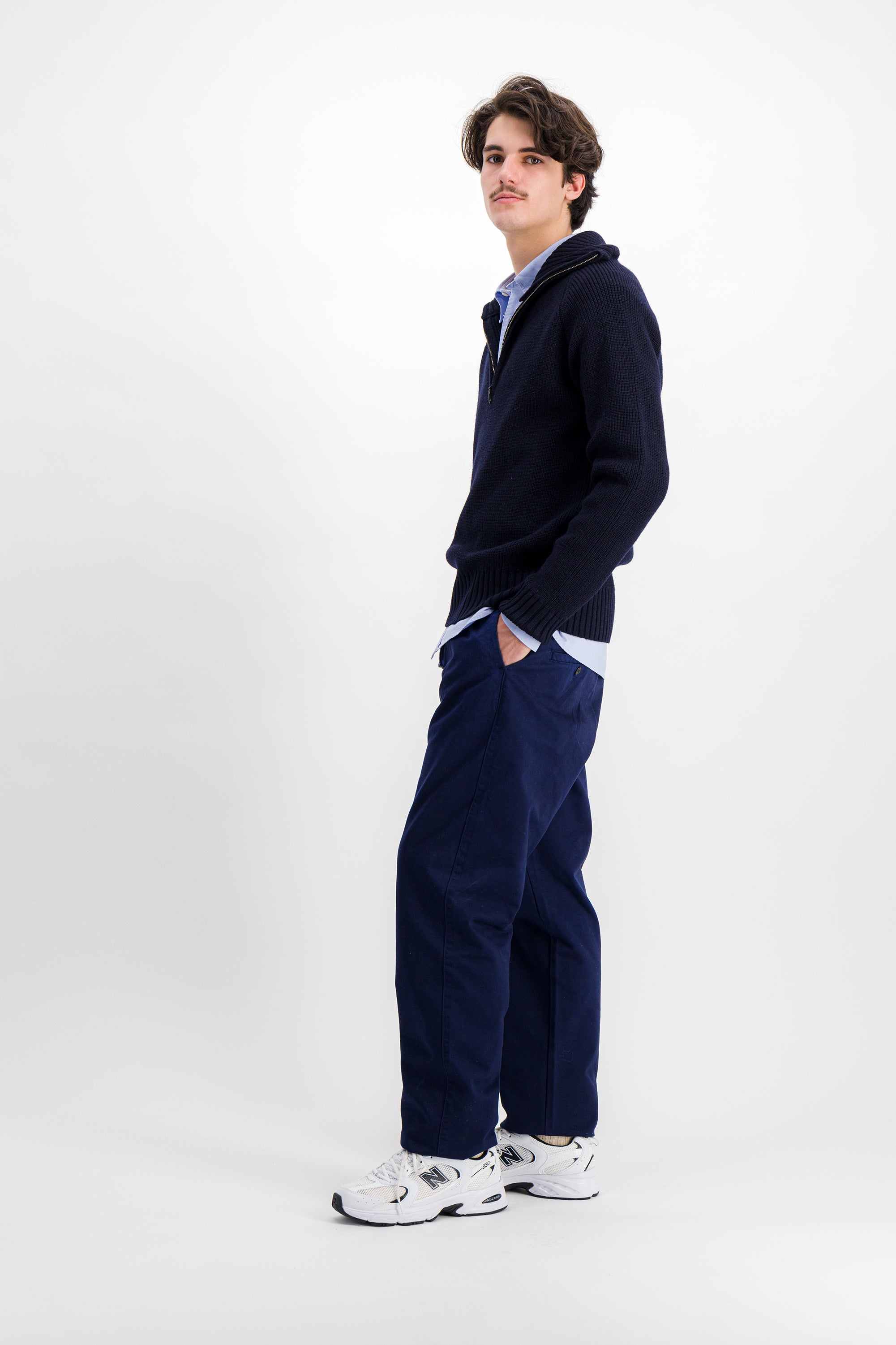 Trucker Zip-Collar Pullover Navy