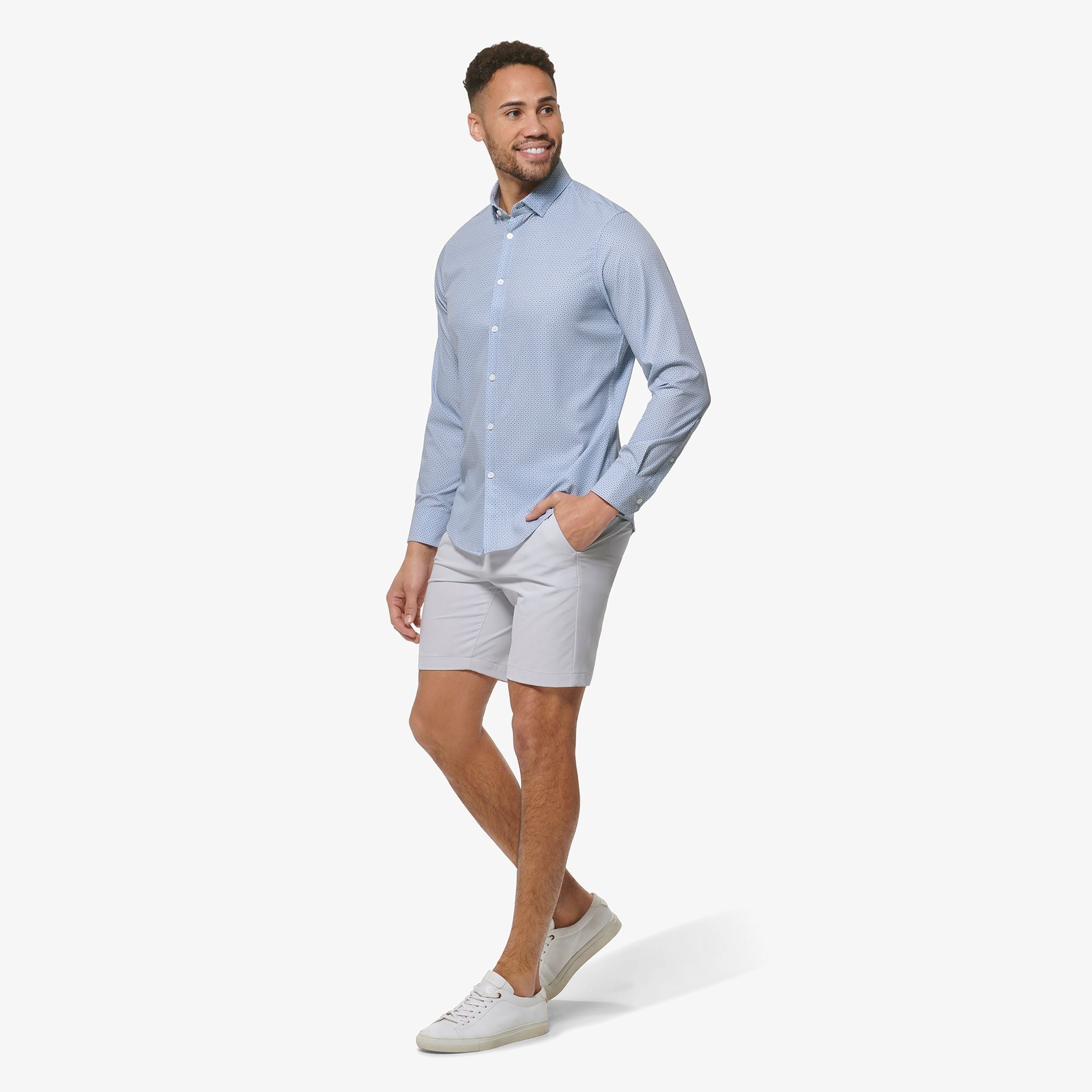 Leeward No Tuck Long Sleeve Shirt Ashley Blue Floral Geo
