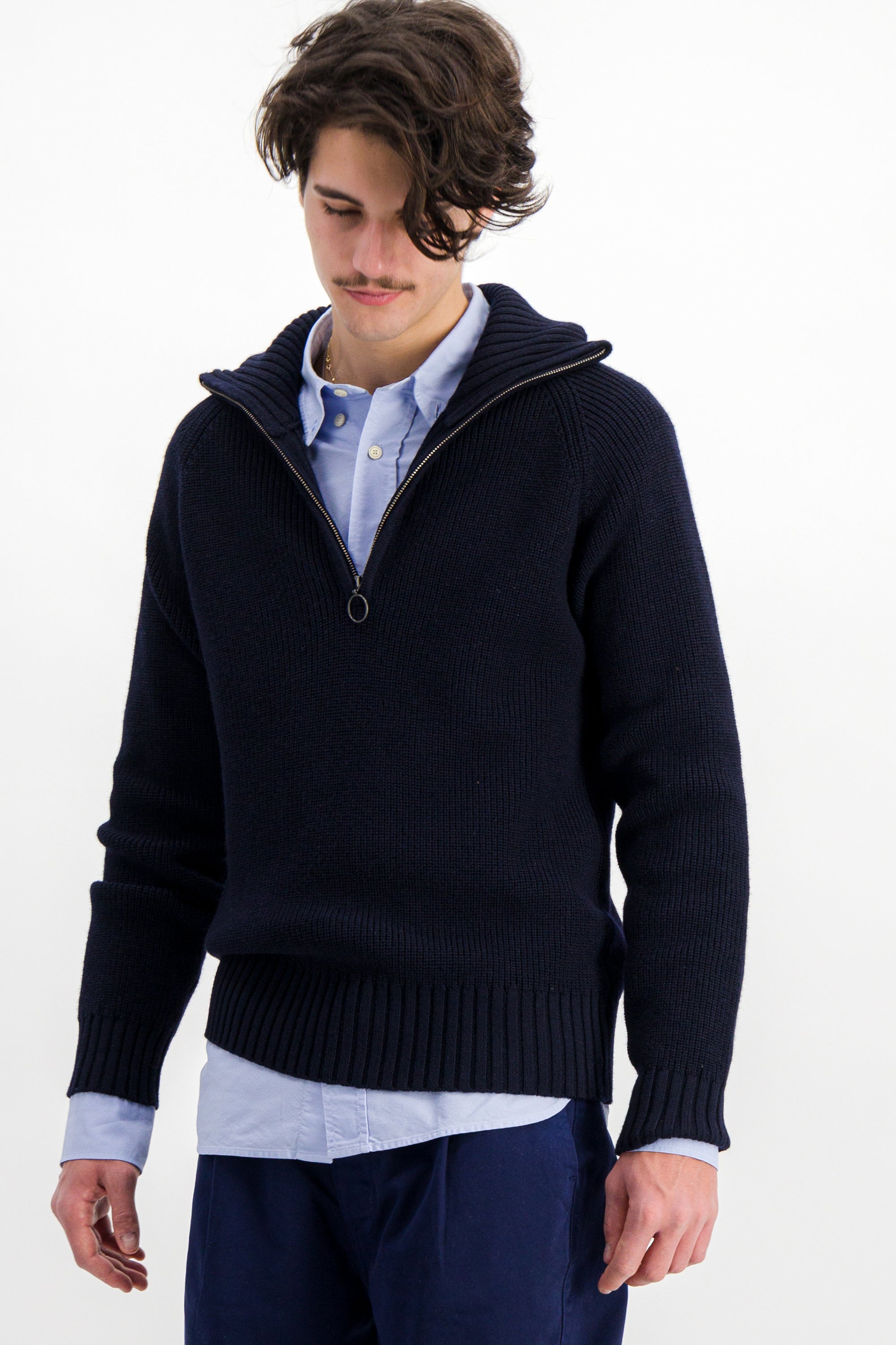 Trucker Zip-Collar Pullover Navy