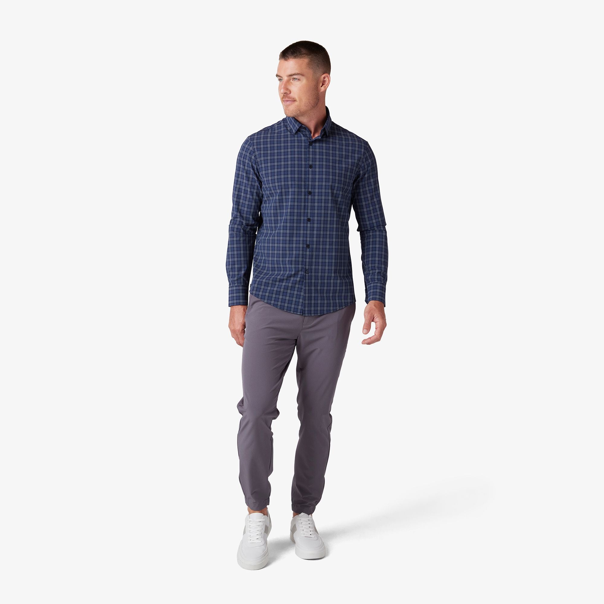 Leeward "No Tuck" Long Sleeve Dress Shirt Navy Dallas Plaid