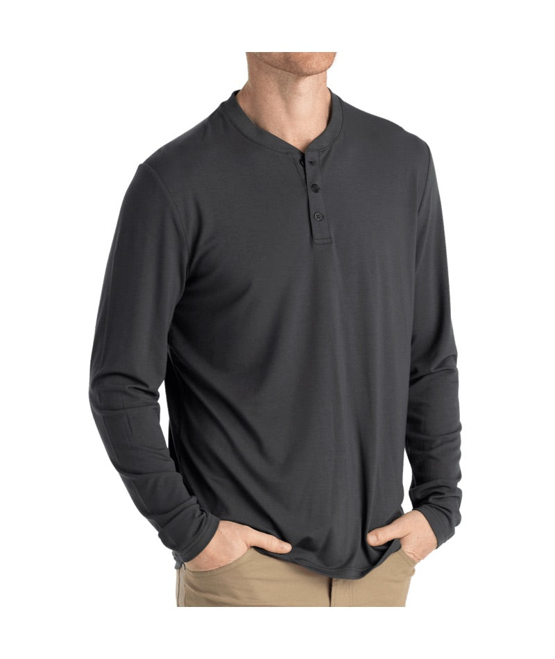Bamboo Flex Long Sleeve Henley Black Sand