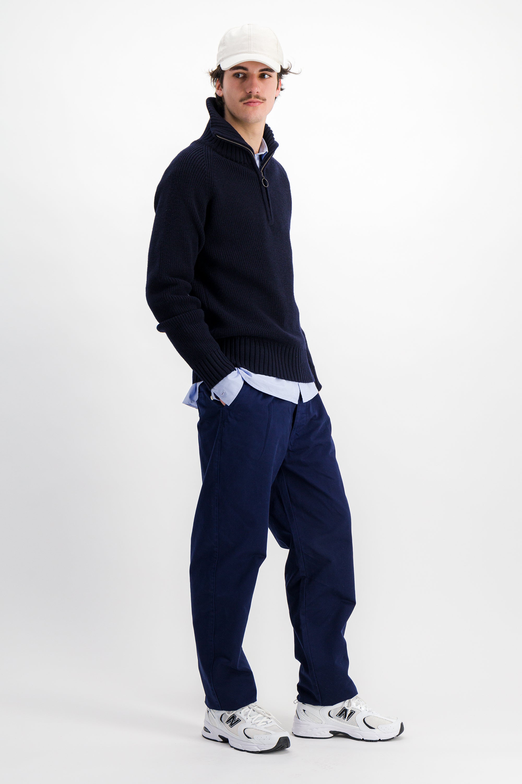 Trucker Zip-Collar Pullover Navy