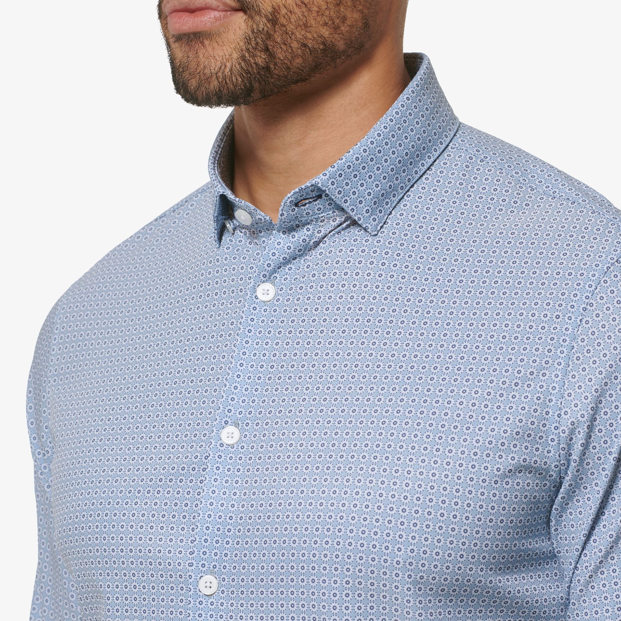 Leeward No Tuck Long Sleeve Shirt Ashley Blue Floral Geo