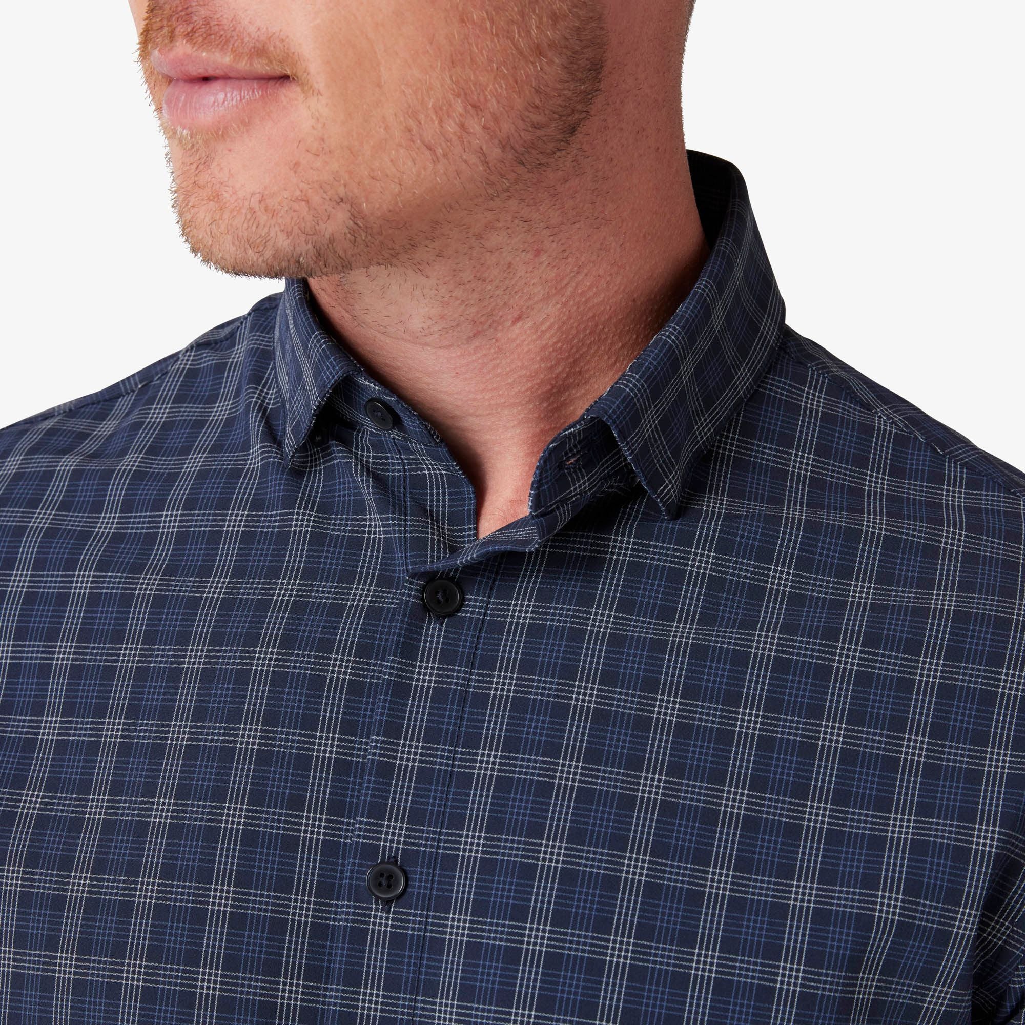 Leeward "No Tuck" Long Sleeve Dress Shirt Navy Dallas Plaid