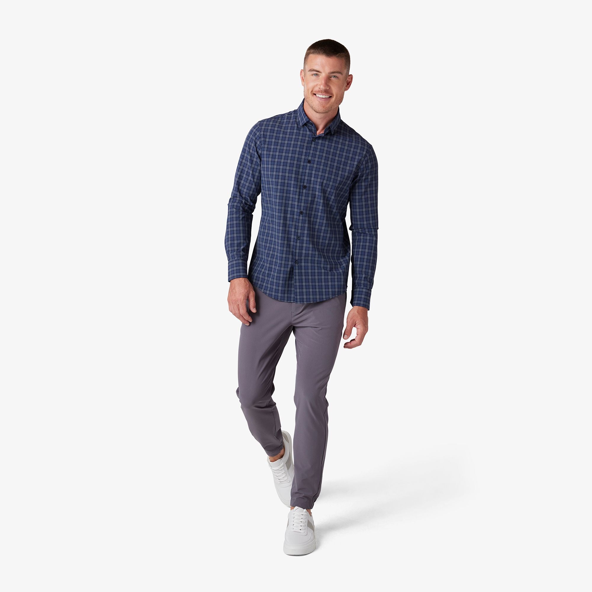 Leeward "No Tuck" Long Sleeve Dress Shirt Navy Dallas Plaid