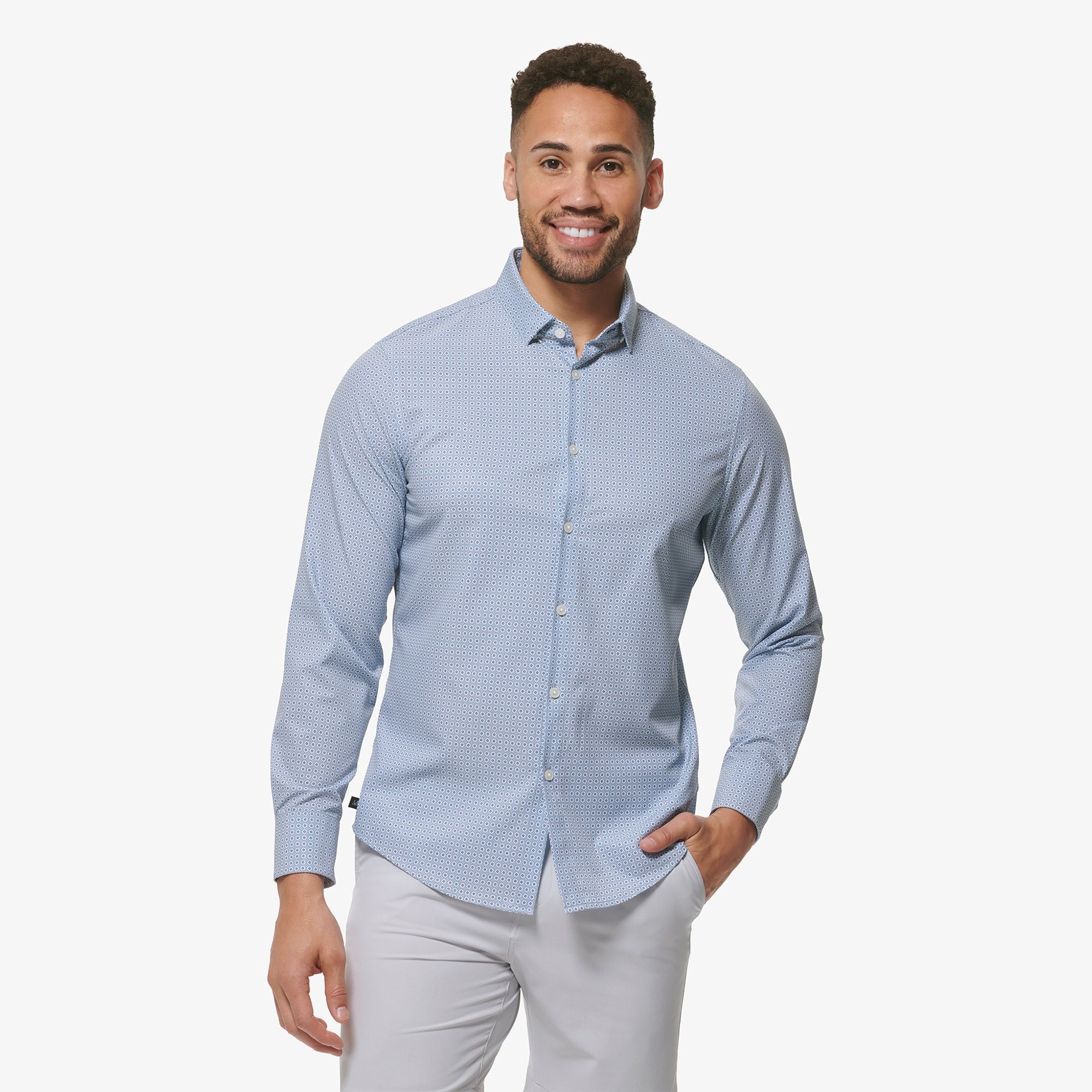 Leeward No Tuck Long Sleeve Shirt Ashley Blue Floral Geo