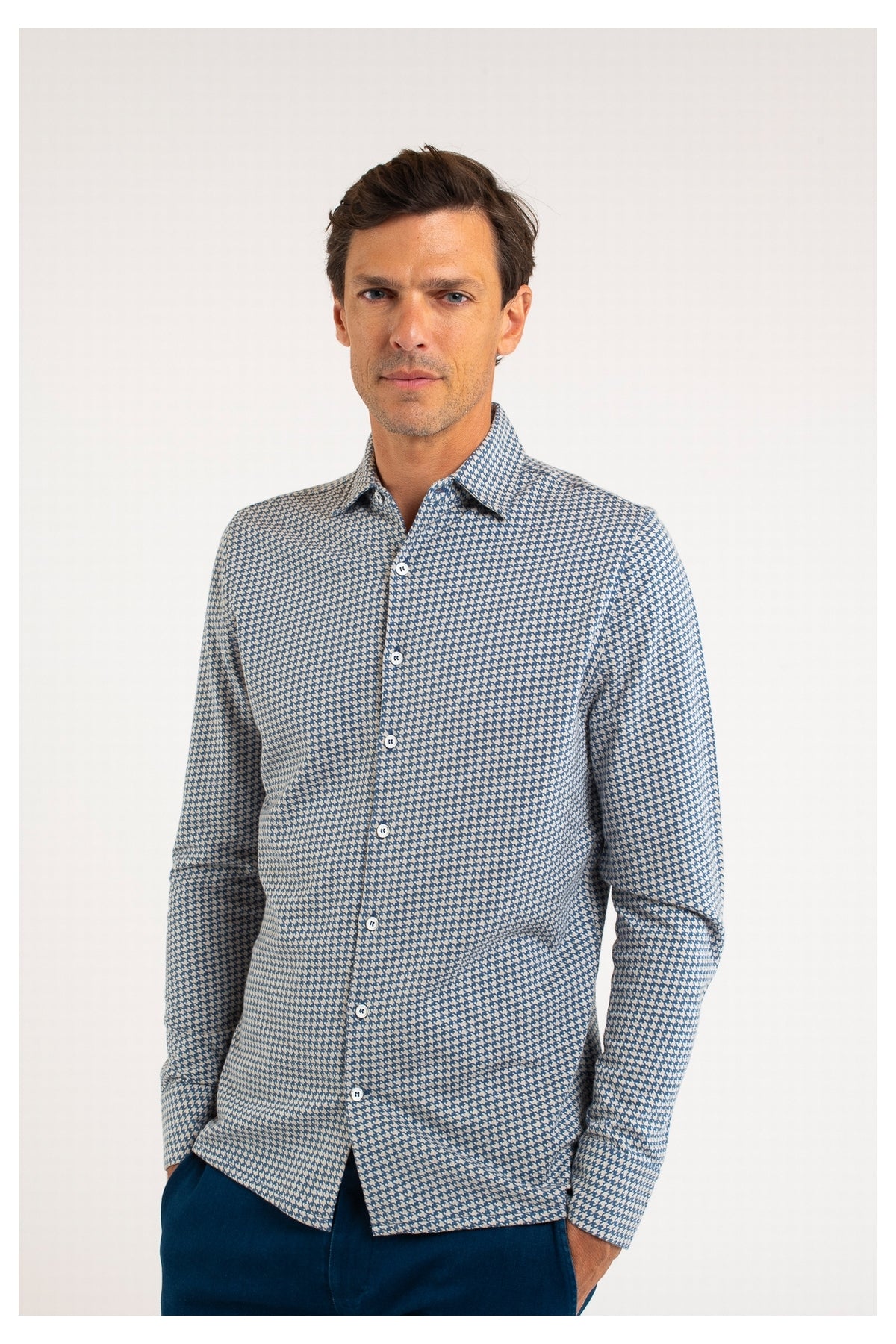 Mats Dauphine Houndstooth Dress Shirt Cobalt Blue