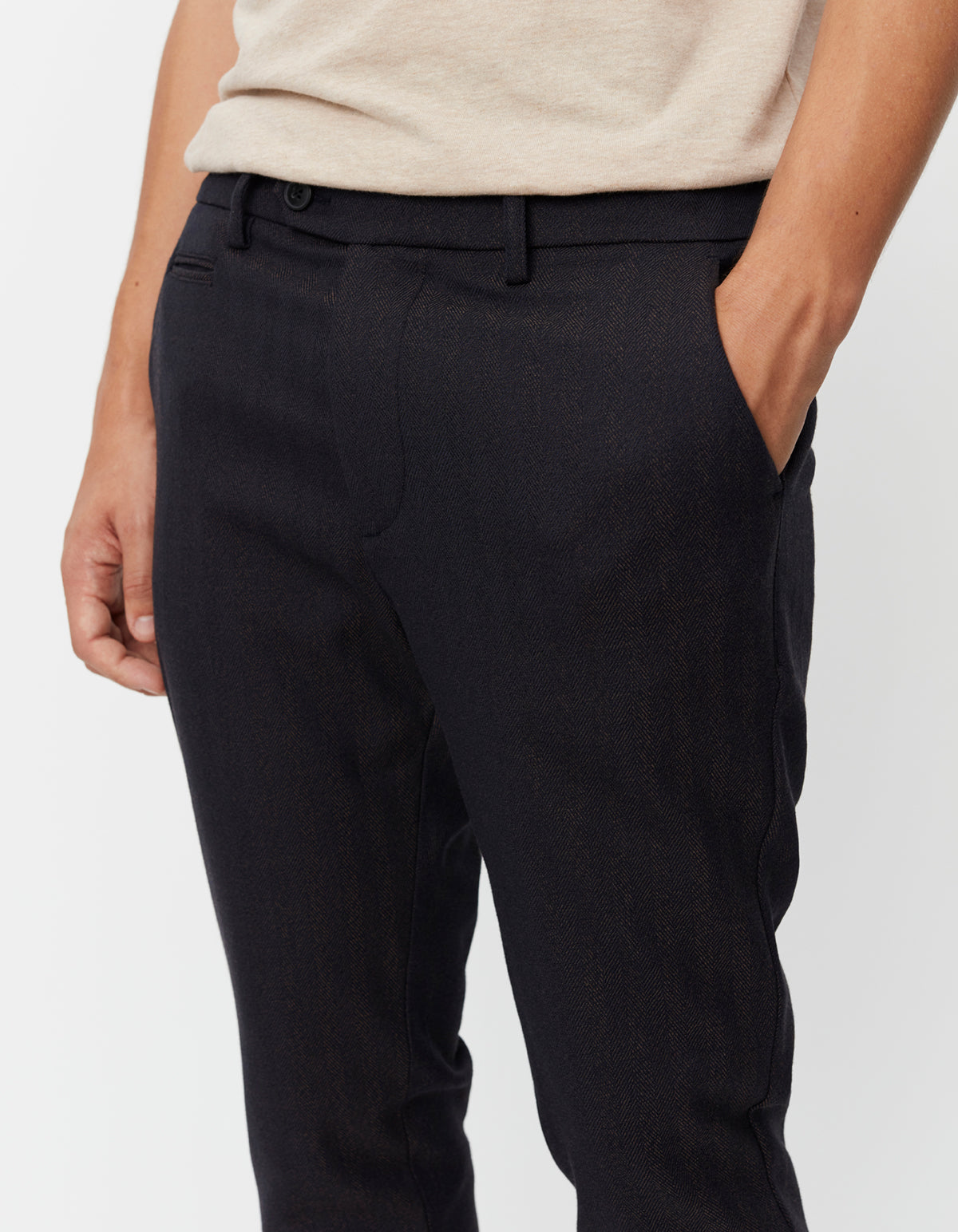 Como Herringbone Suit Pants - Dark Navy