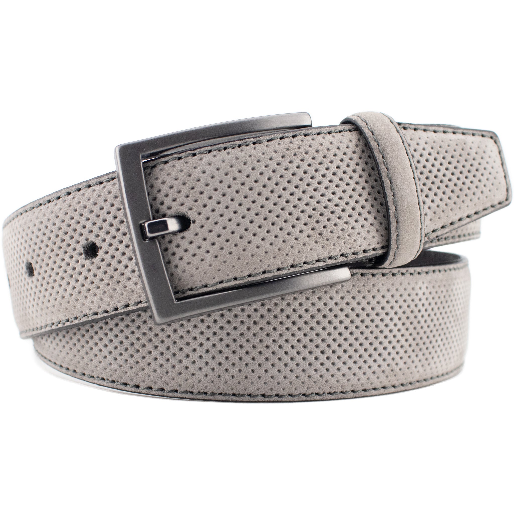Perforated Leather Belt Light Grey