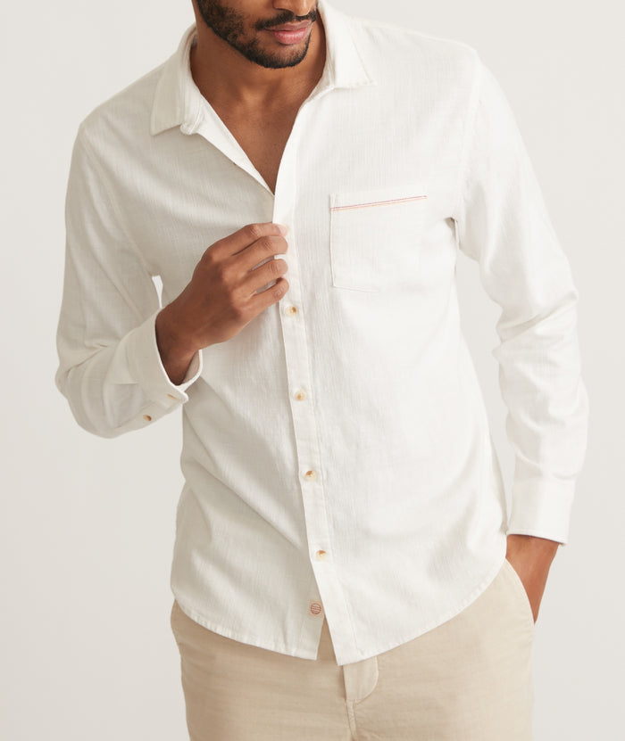 Classic Stretch Selvage Long Sleeve Shirt - Natural
