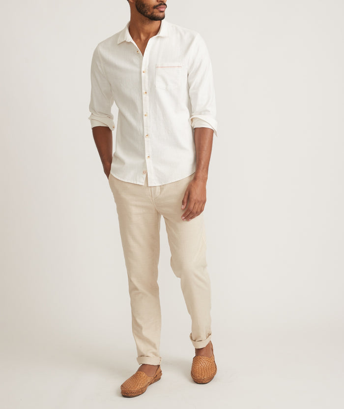 Classic Stretch Selvage Long Sleeve Shirt - Natural