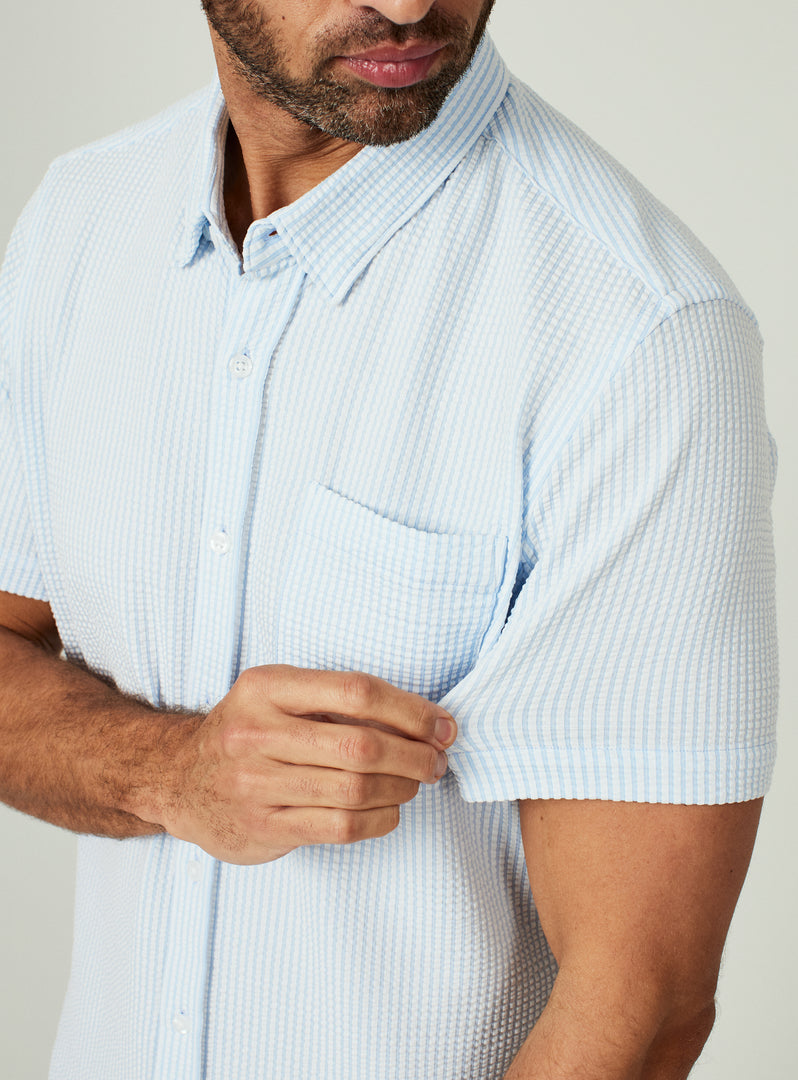 Keaton Seersucker Shirt Blue