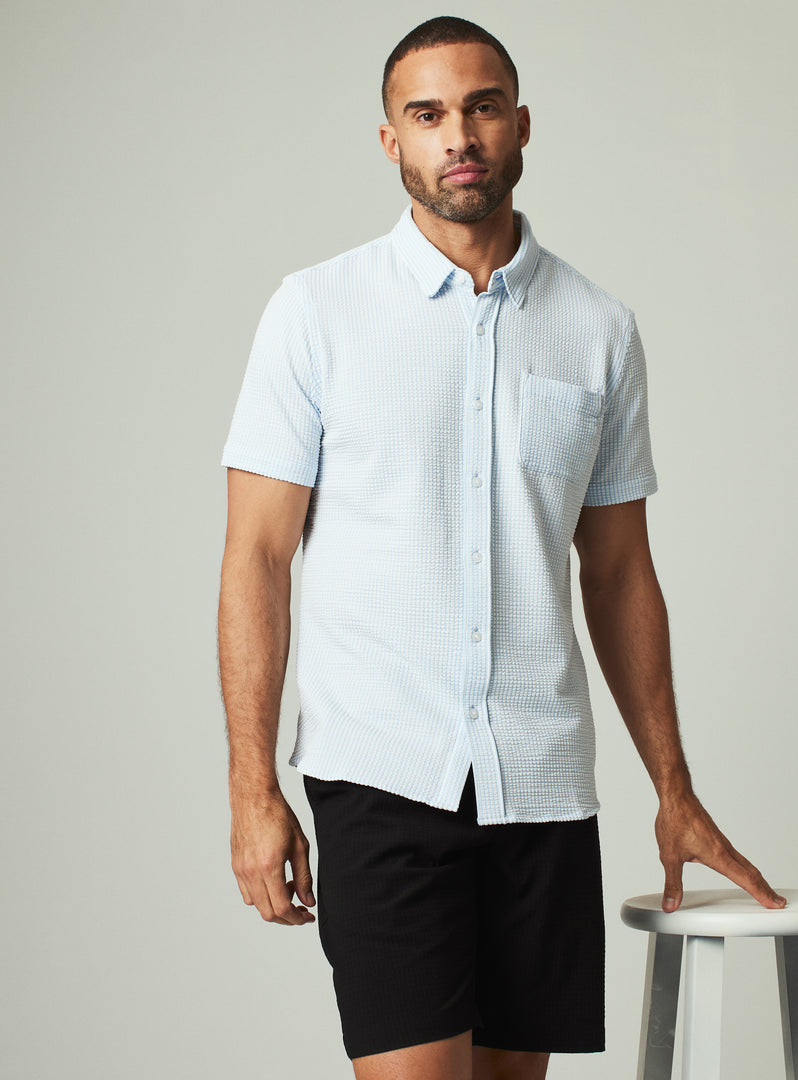 Keaton Seersucker Shirt Blue