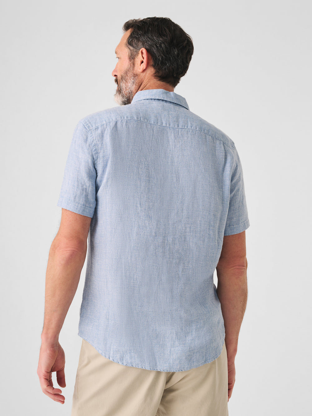 Short Sleeve Linen Laguna Shirt Blue Basketweave