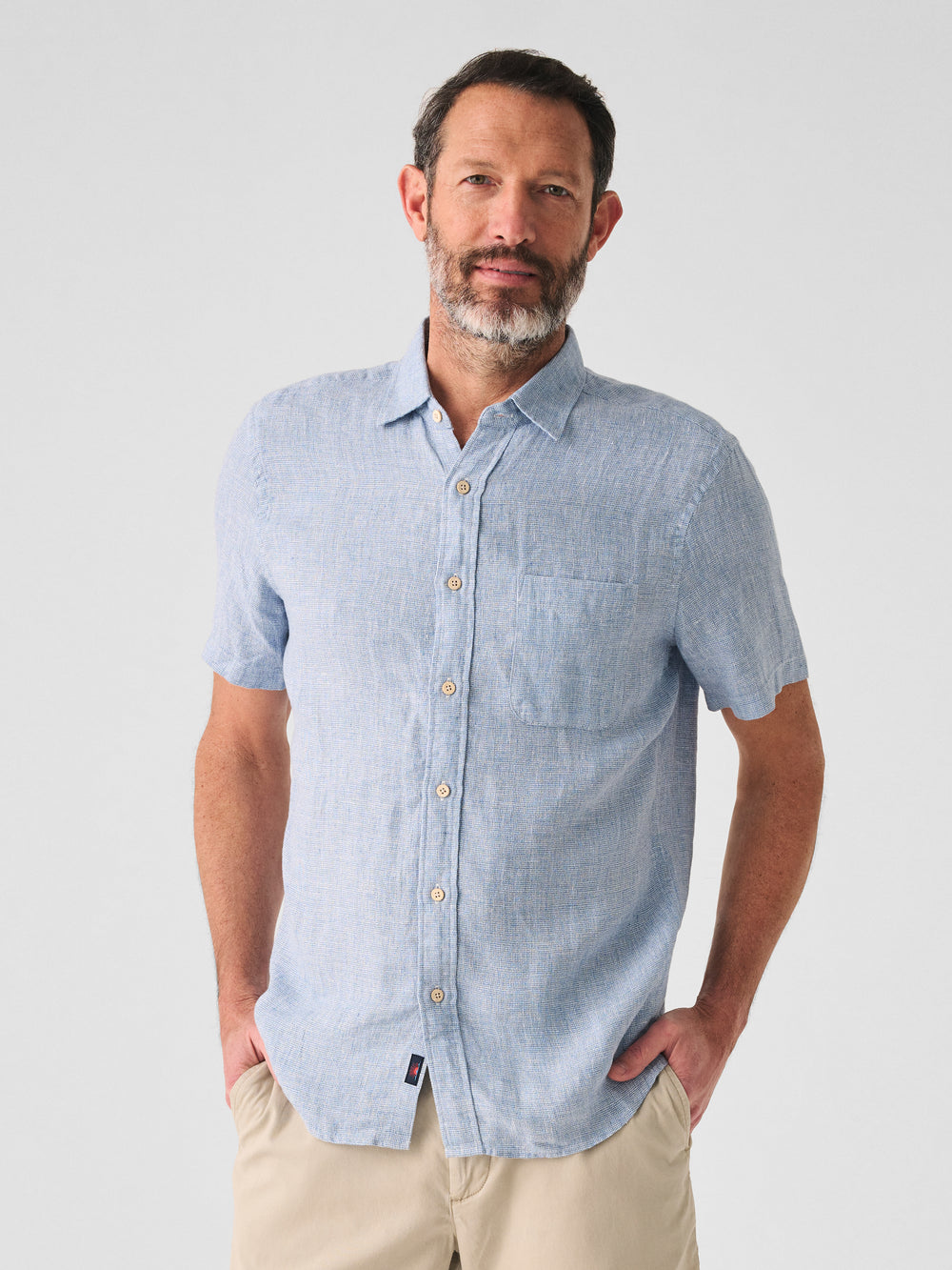 Short Sleeve Linen Laguna Shirt Blue Basketweave
