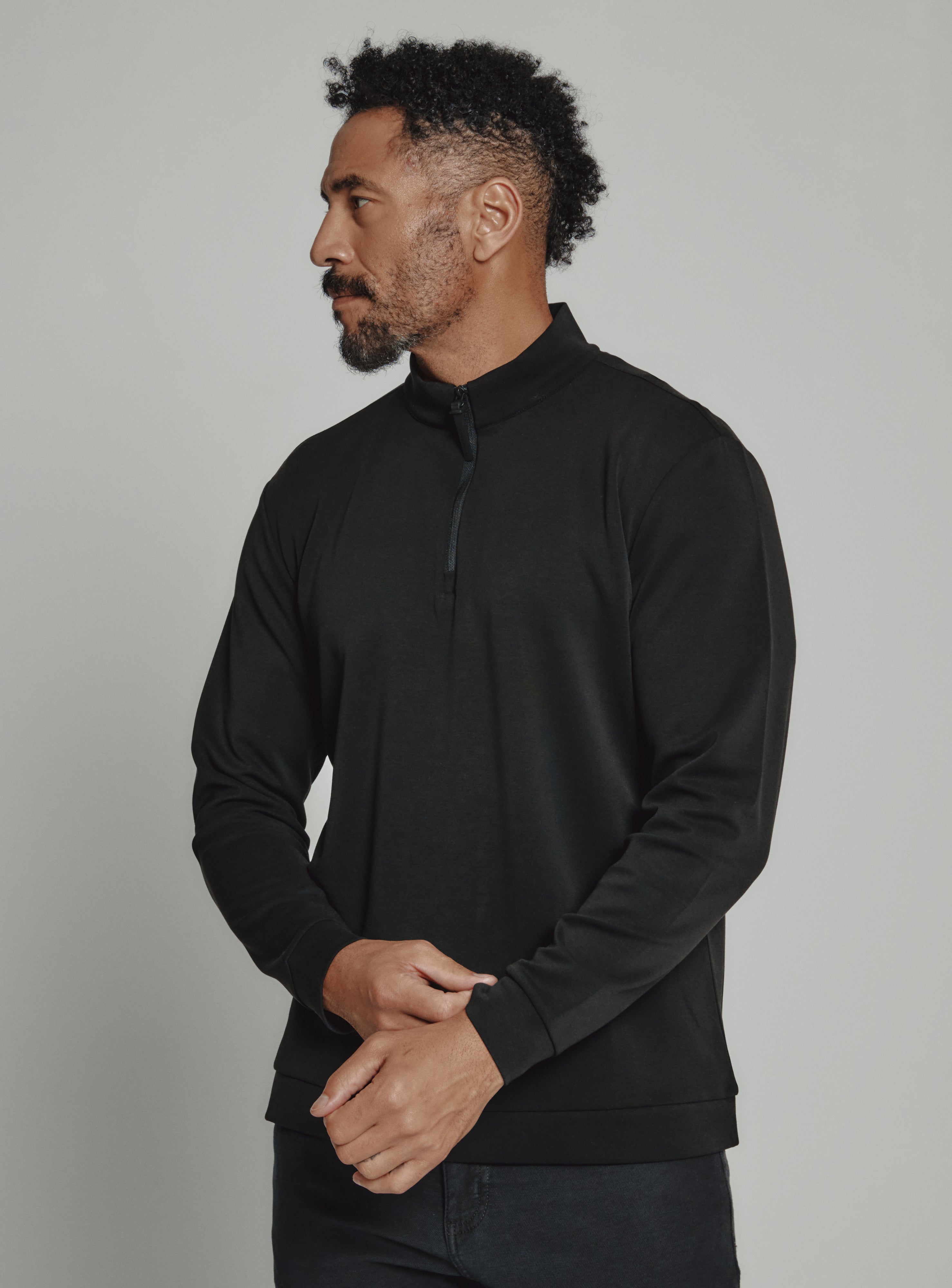 Rev 1/4 Zip Modal Sweater Black