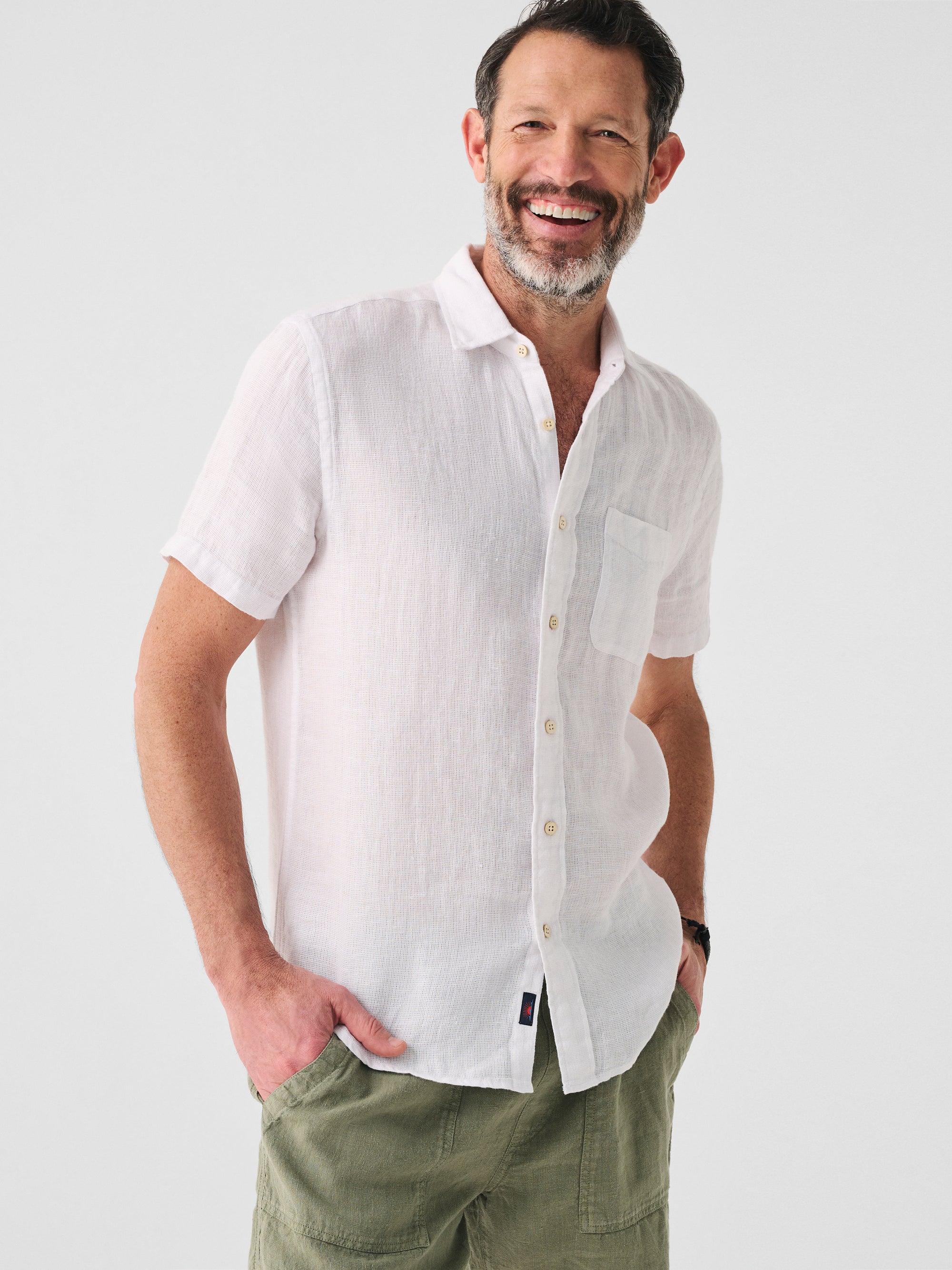 Short Sleeve Linen Laguna Shirt Bright White Basketweave