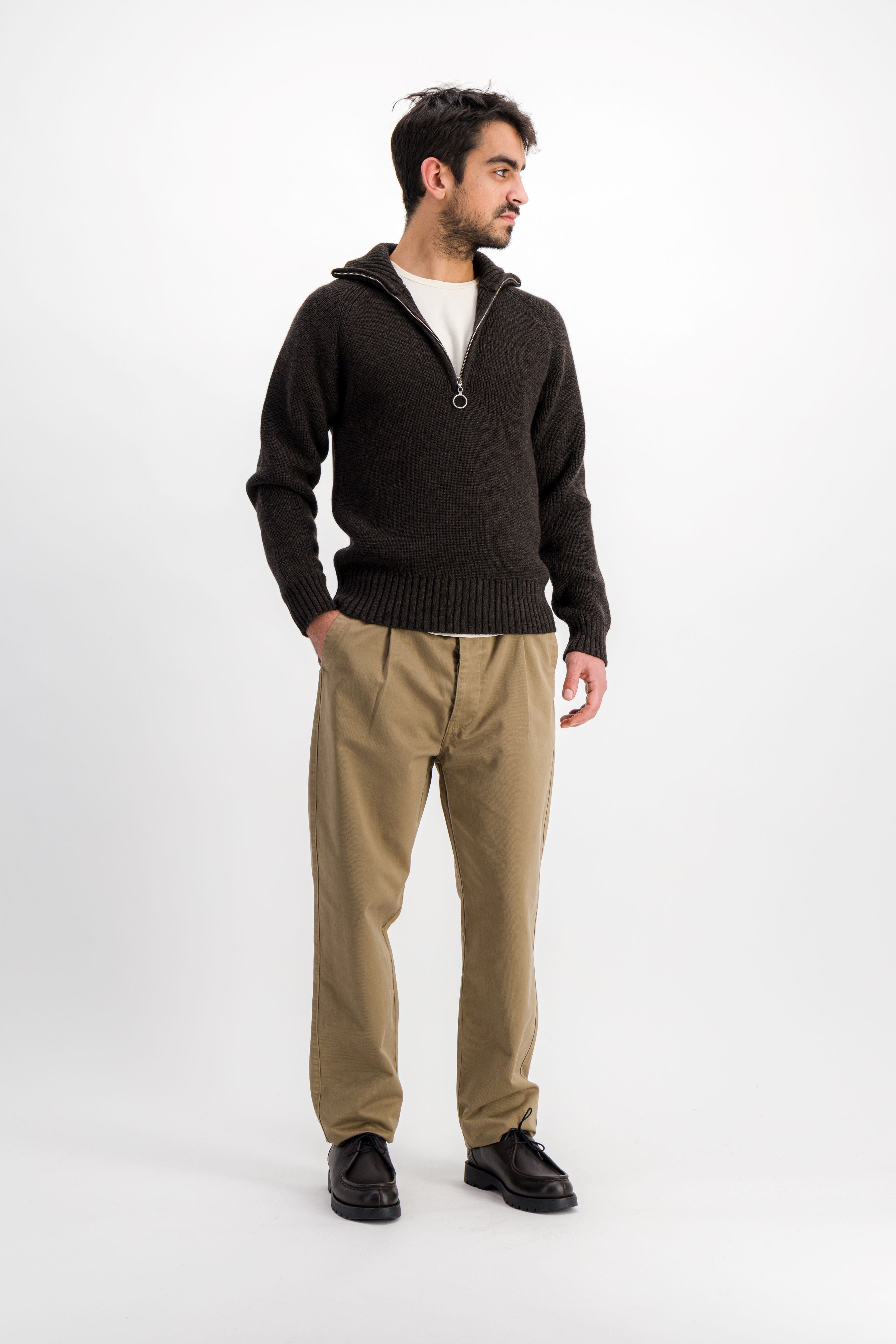 Trucker Zip-Collar Pullover Brown Melange