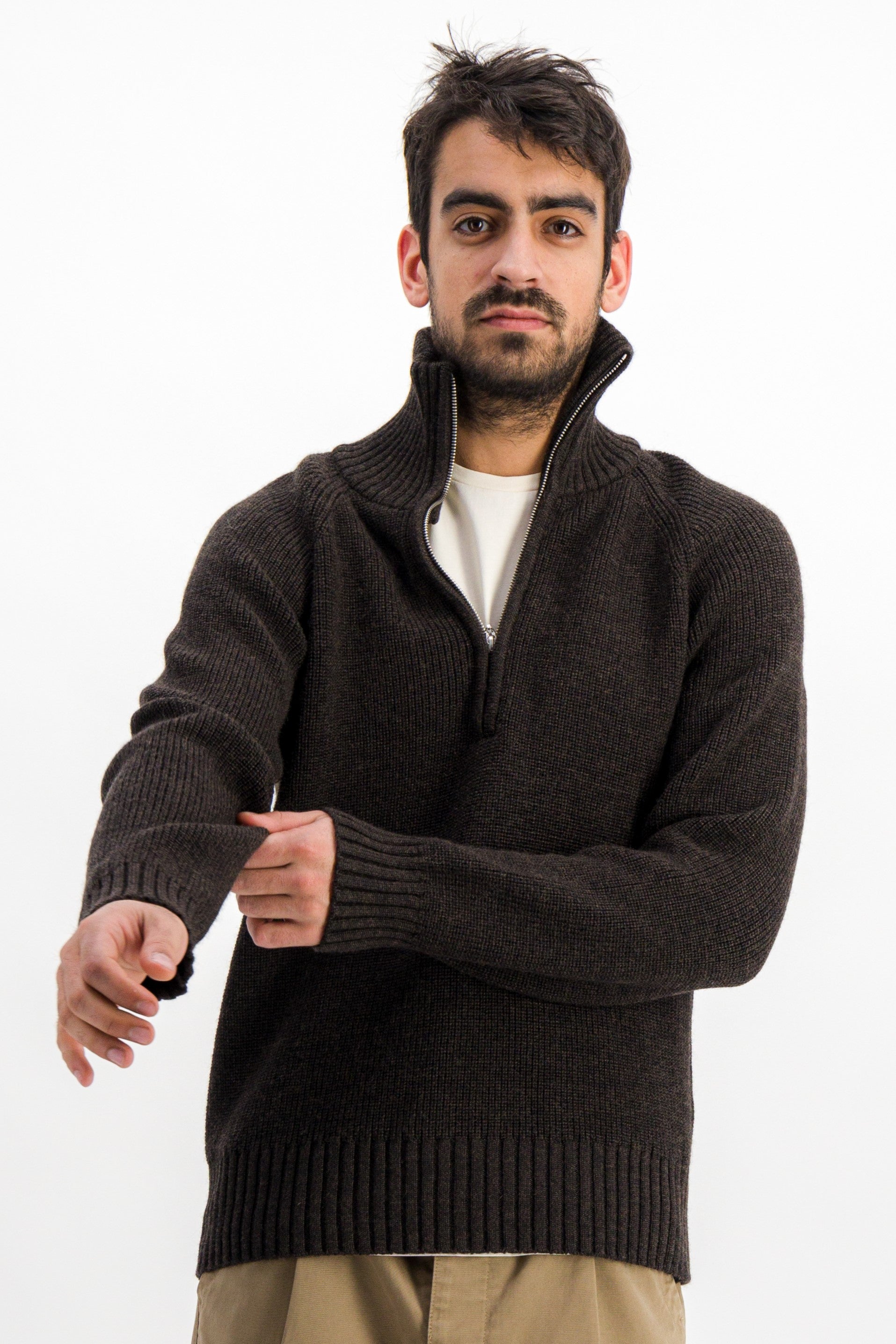 Trucker Zip-Collar Pullover Brown Melange
