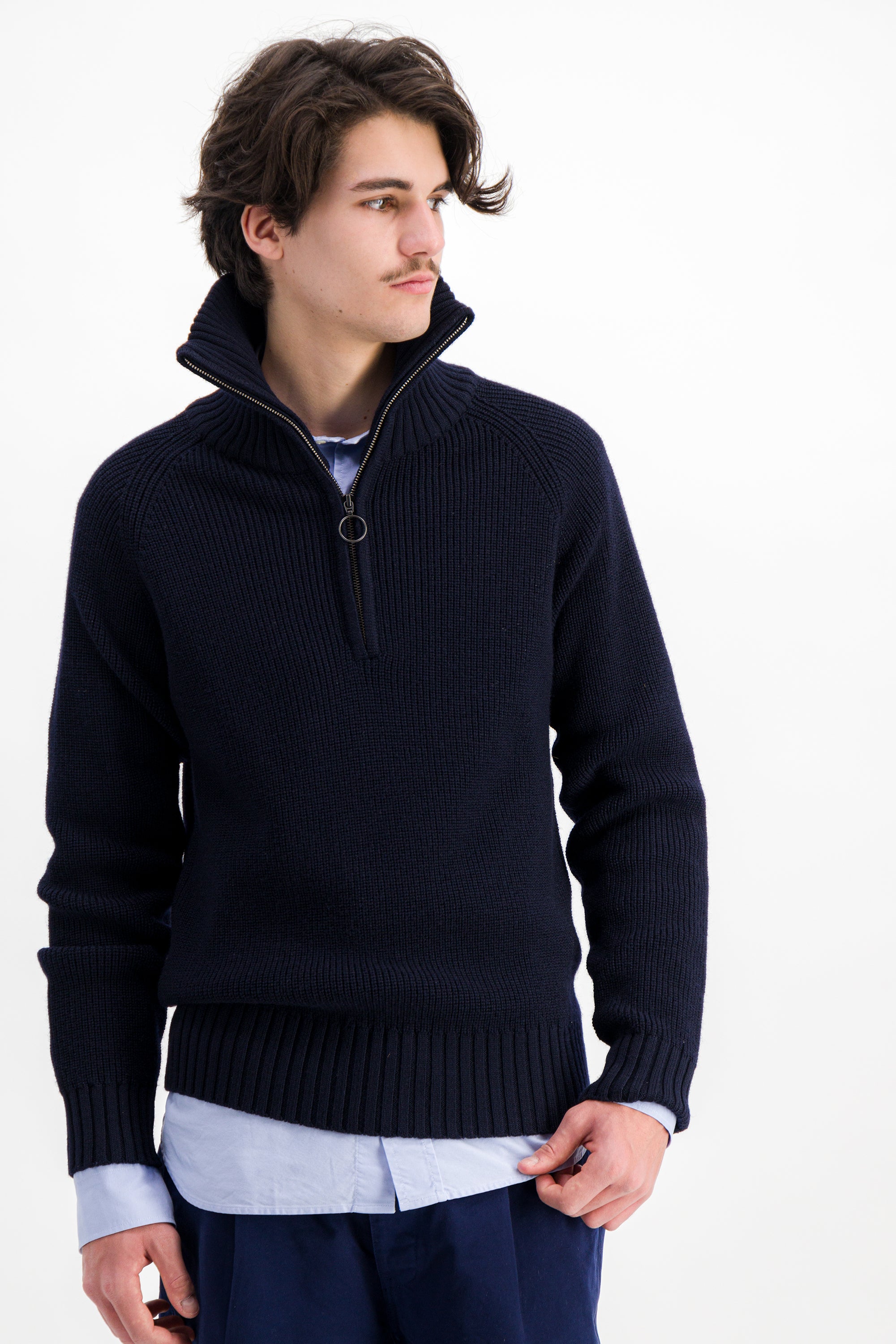 Trucker Zip-Collar Pullover Navy