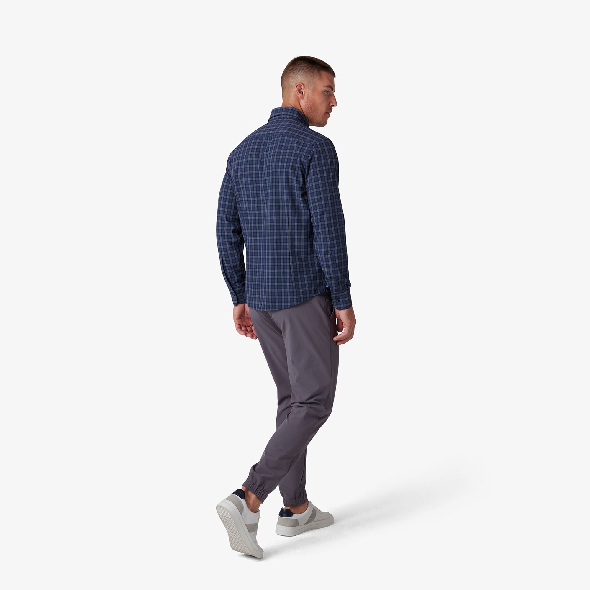 Leeward "No Tuck" Long Sleeve Dress Shirt Navy Dallas Plaid